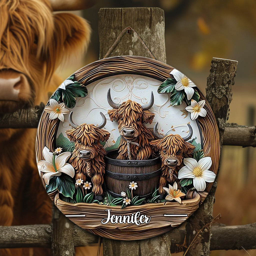 Love Highland Cows – Personalized 2 Layered Door Hanger Sign