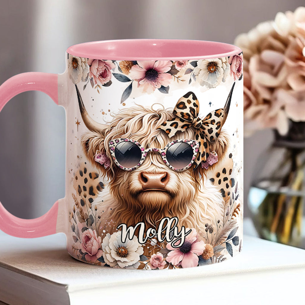 Cool Cow With Leopard Glasses – Personalized Accent Mug – Gift For Cow Lover’s