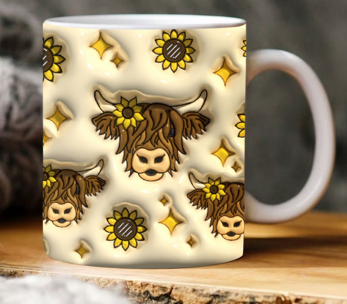 Highland Cow Pattern Style – Personalized Accent Mug – Gift For Cow Lover’s