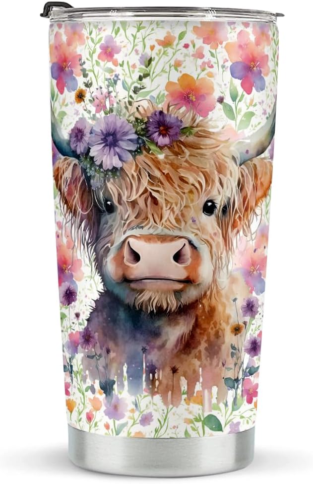 Floral Highland Cow Highland Cow – Personalized Tumbler, Gift For Cow Lover’s