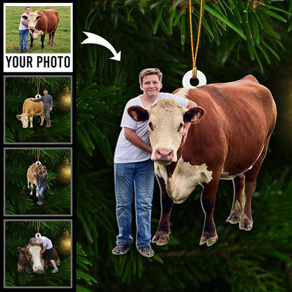 Custom Photo Cut-Out Acrylic Christmas Ornament – Cow Lover Gift