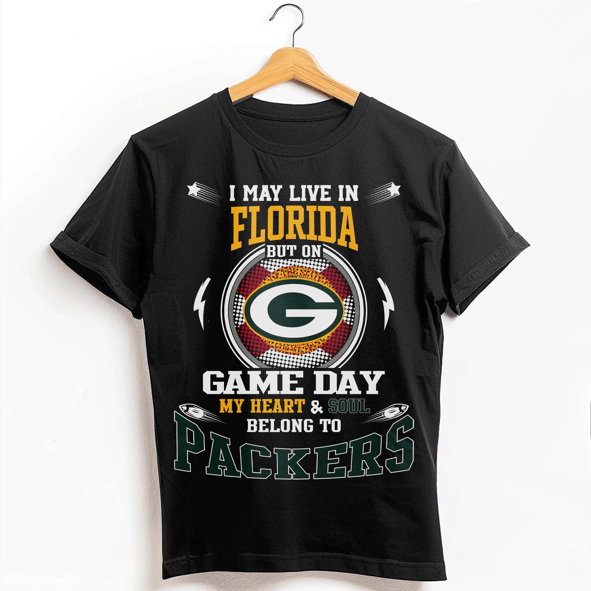 I May Live In Florida But On Game Day My Heart &amp; Soul Belongs To Green Bay Packers T-Shirt PT59183