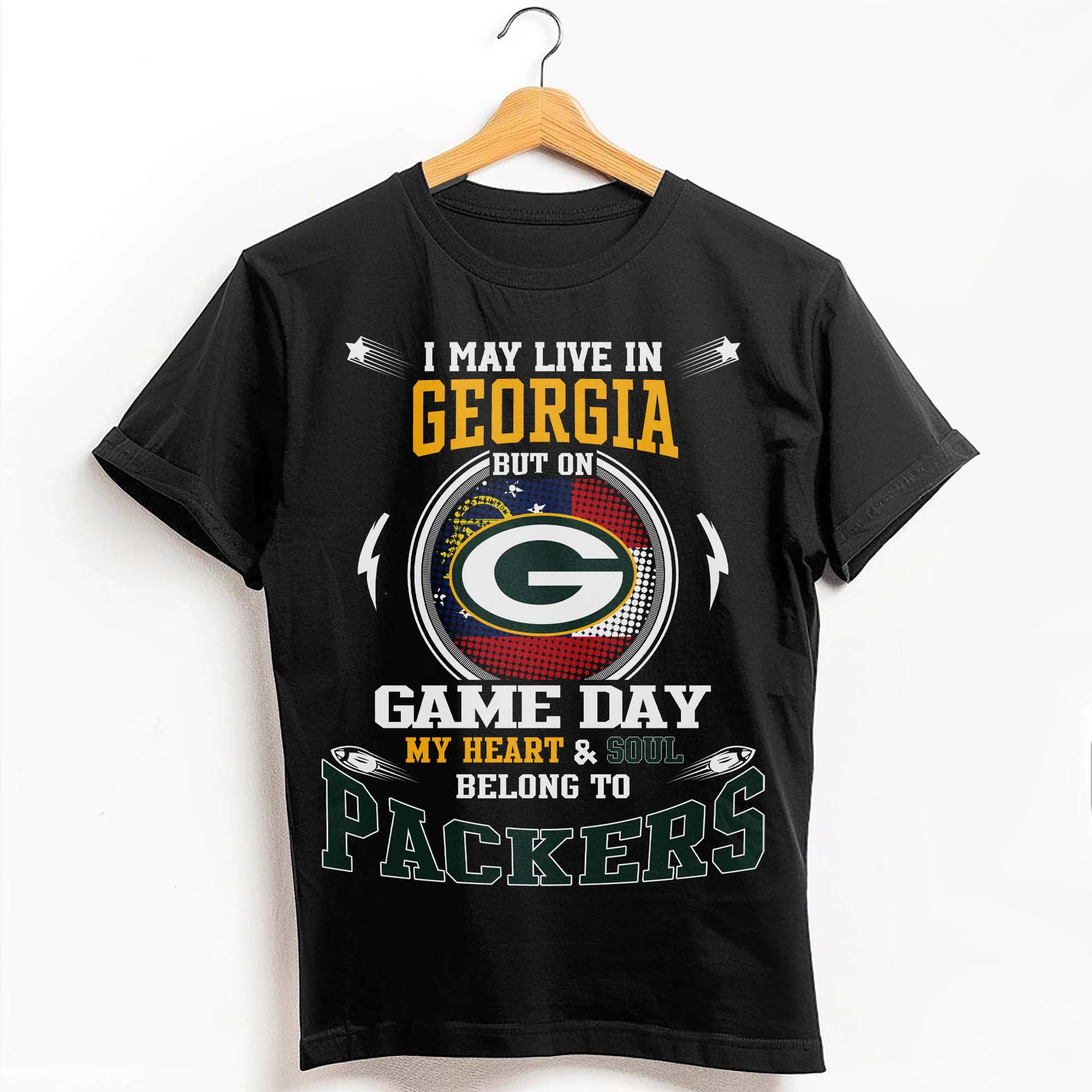 I May Live In Georgia But On Game Day My Heart &amp; Soul Belongs To Green Bay Packers T-Shirt PT59184