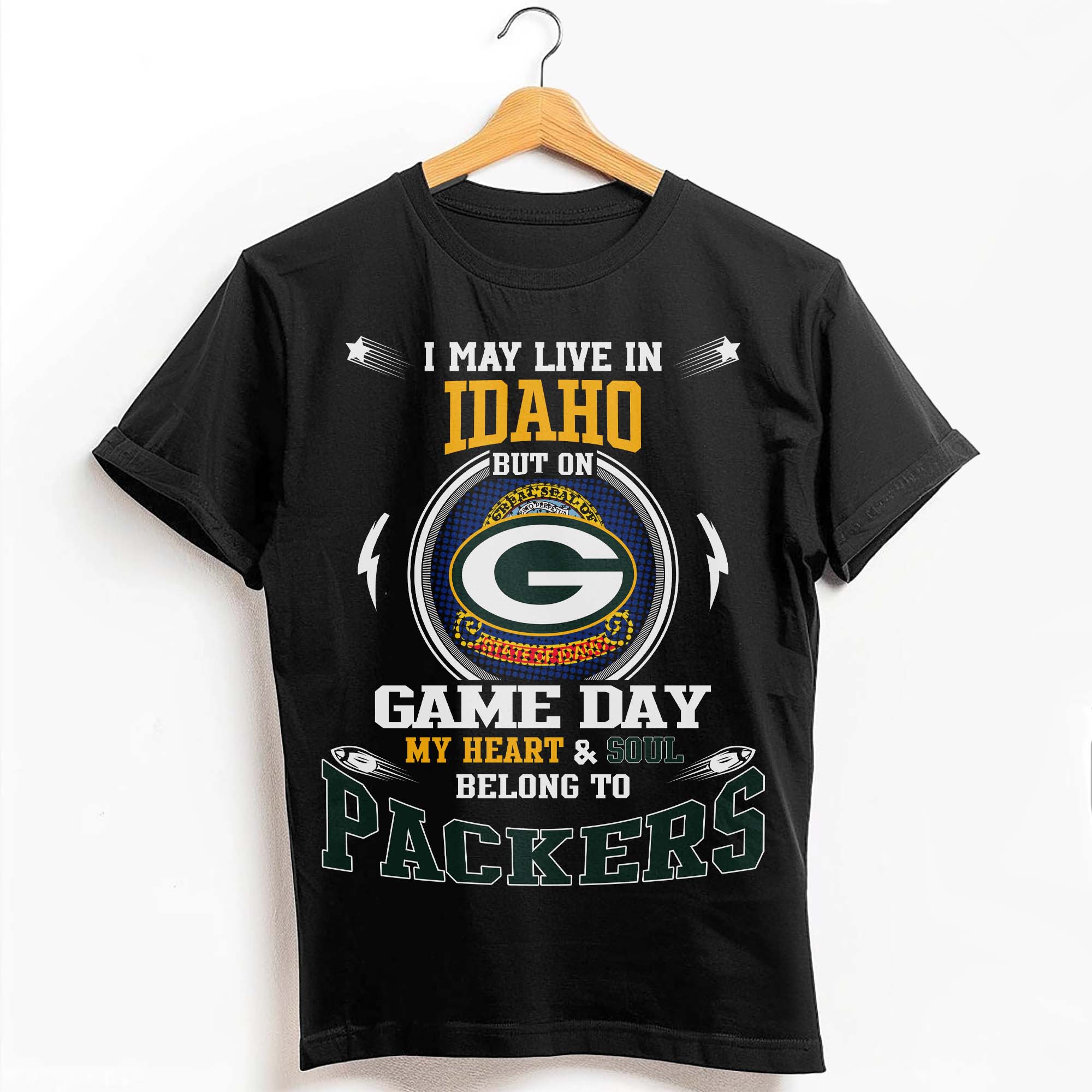 I May Live In Idaho But On Game Day My Heart &amp; Soul Belongs To Green Bay Packers T-Shirt PT59186