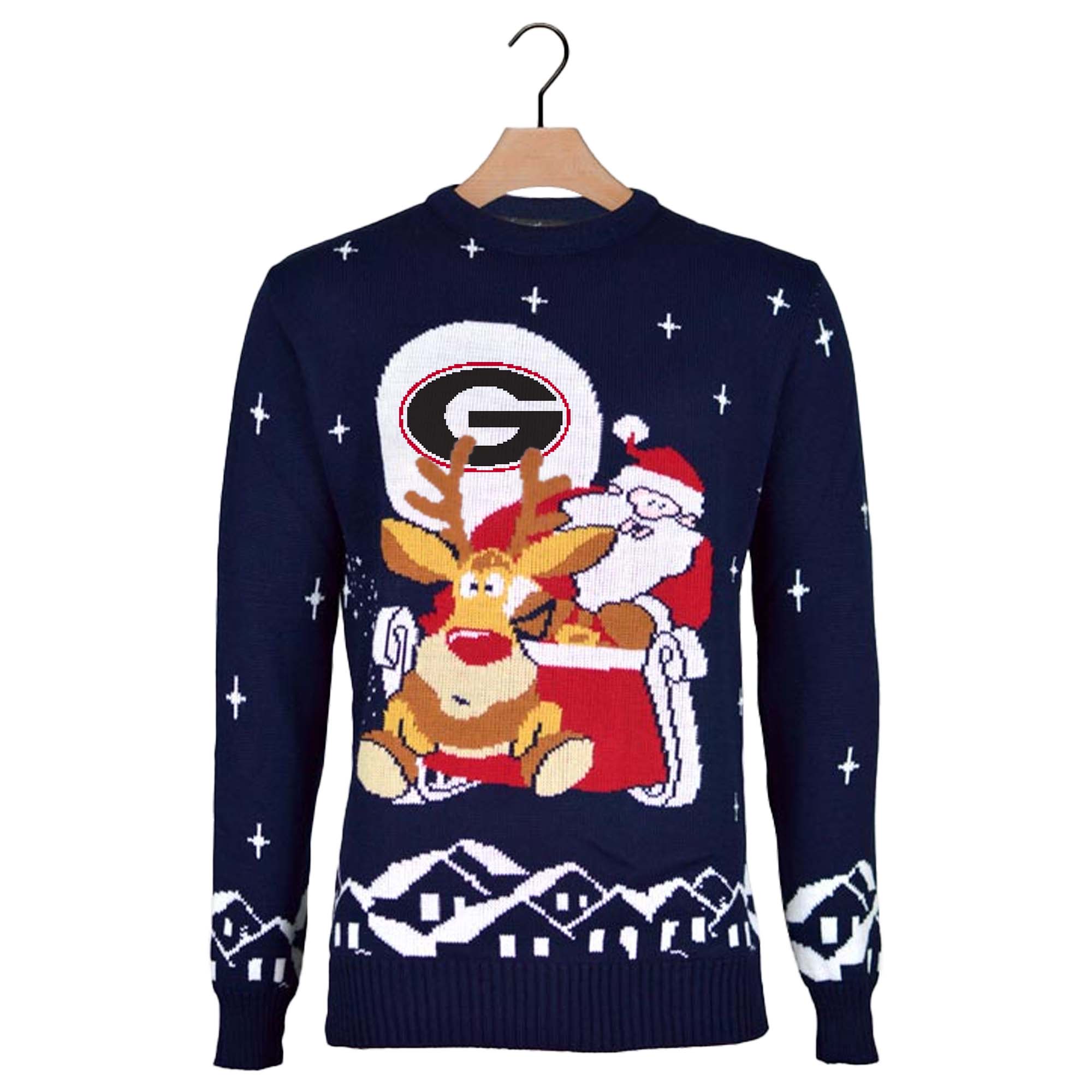 Georgia Bulldogs Ugly Christmas Sweater with Santa and Rudolph on Sleigh PT59781