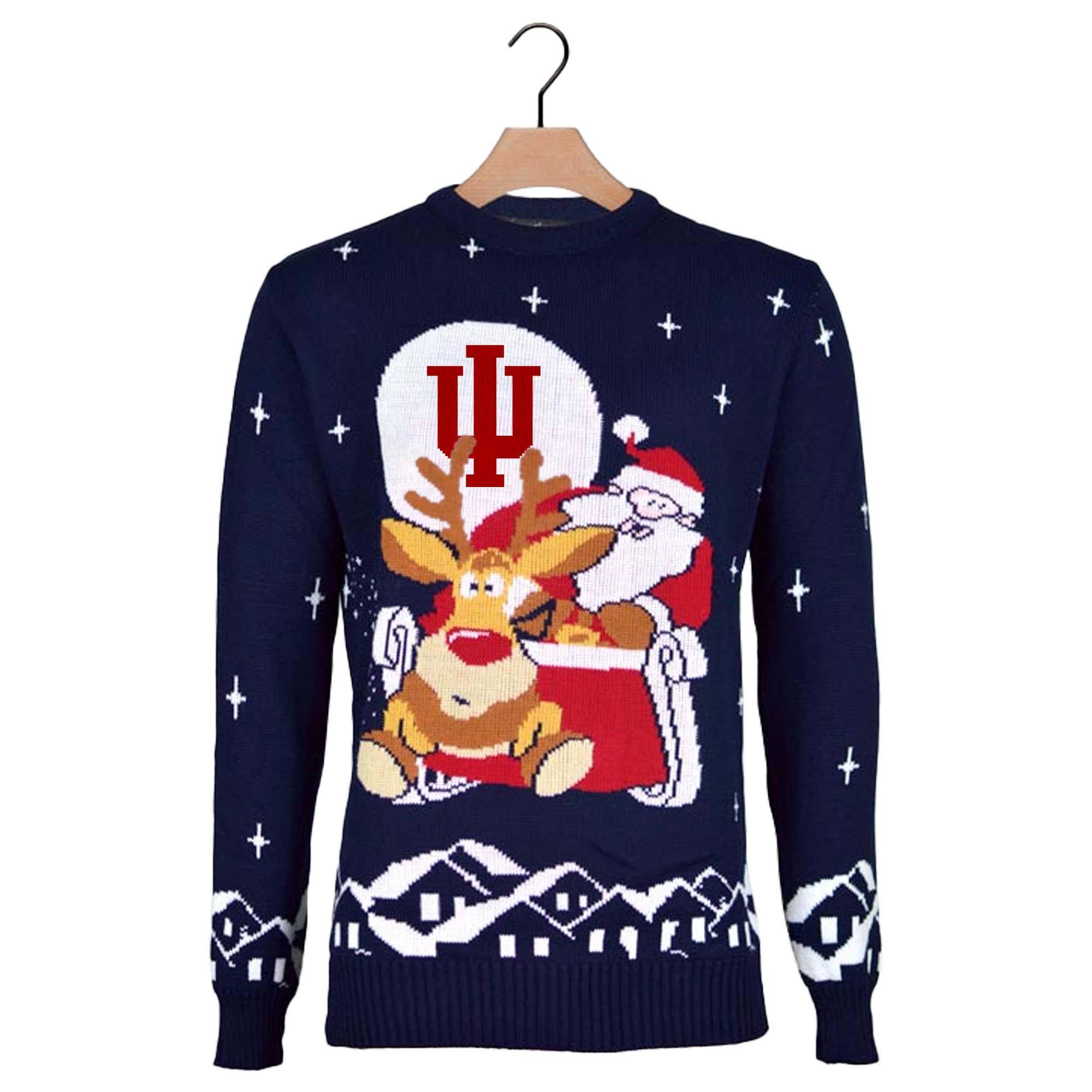 Indiana Hoosiers Ugly Christmas Sweater with Santa and Rudolph on Sleigh PT59783