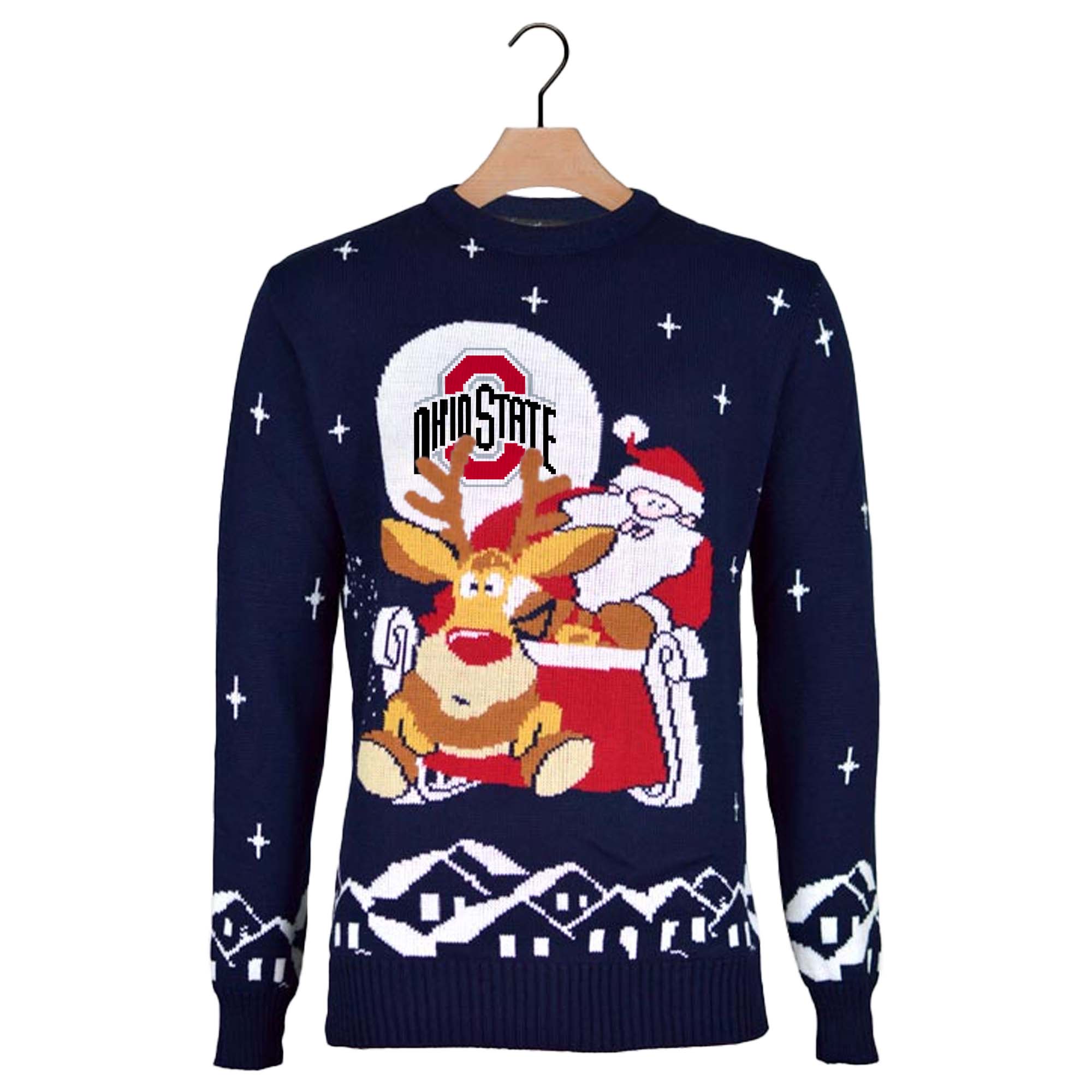 Ohio State Buckeyes Ugly Christmas Sweater with Santa and Rudolph on Sleigh PT59791