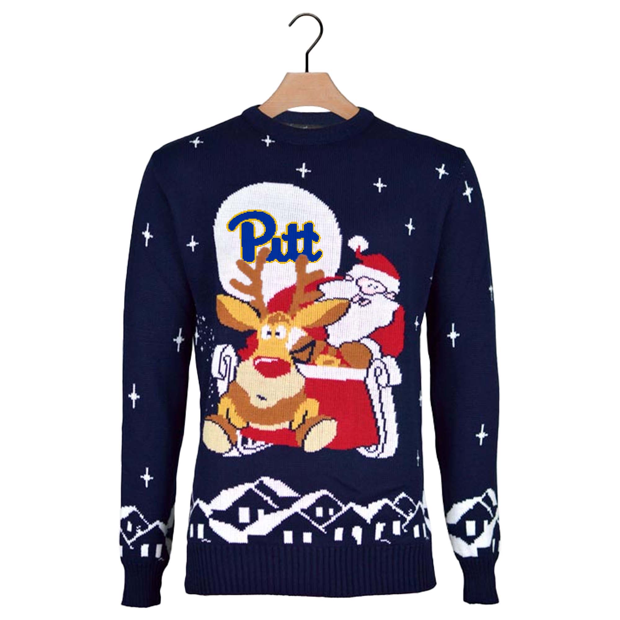 Pittsburgh Panthers Ugly Christmas Sweater with Santa and Rudolph on Sleigh PT59795