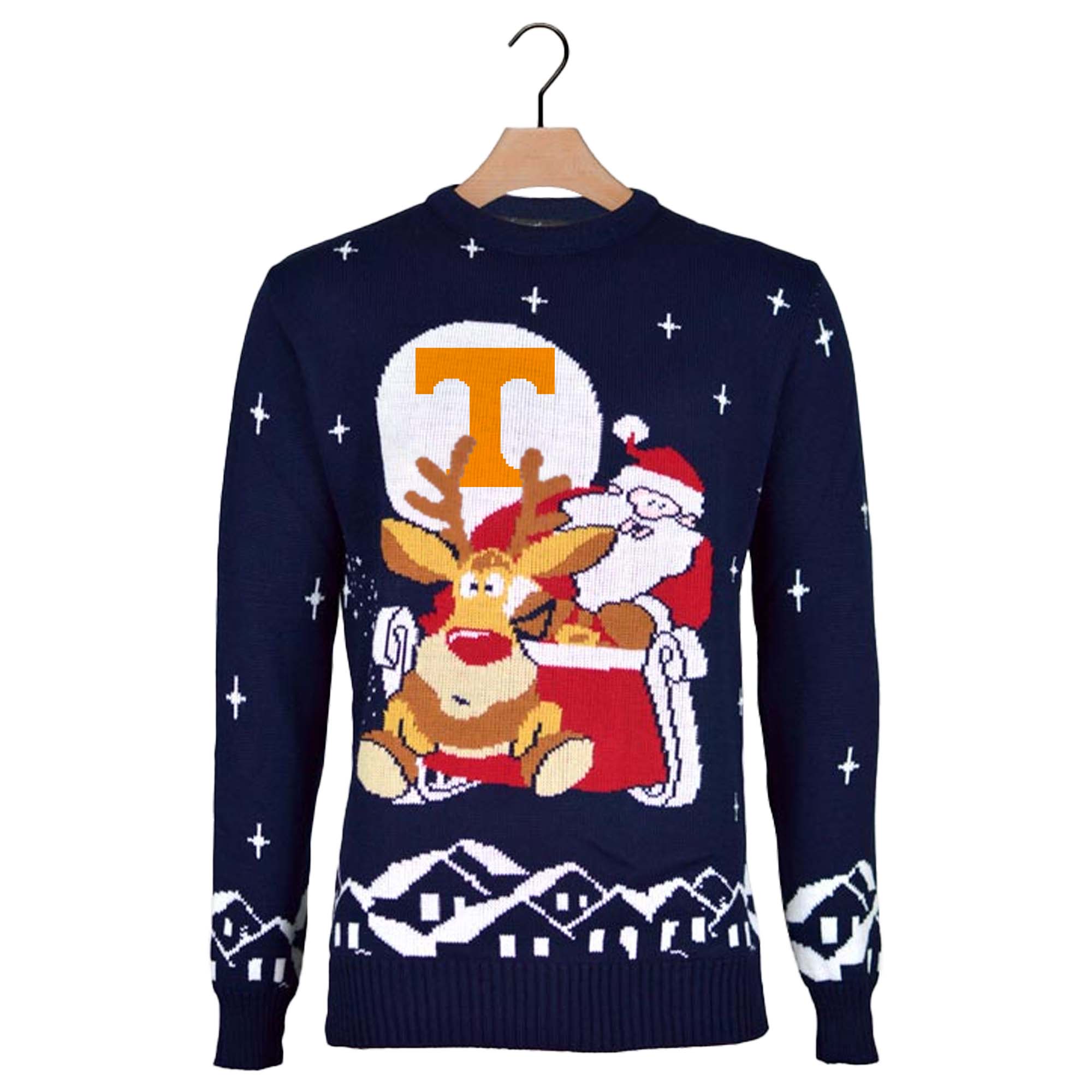 Tennessee Volunteers Ugly Christmas Sweater with Santa and Rudolph on Sleigh PT59797