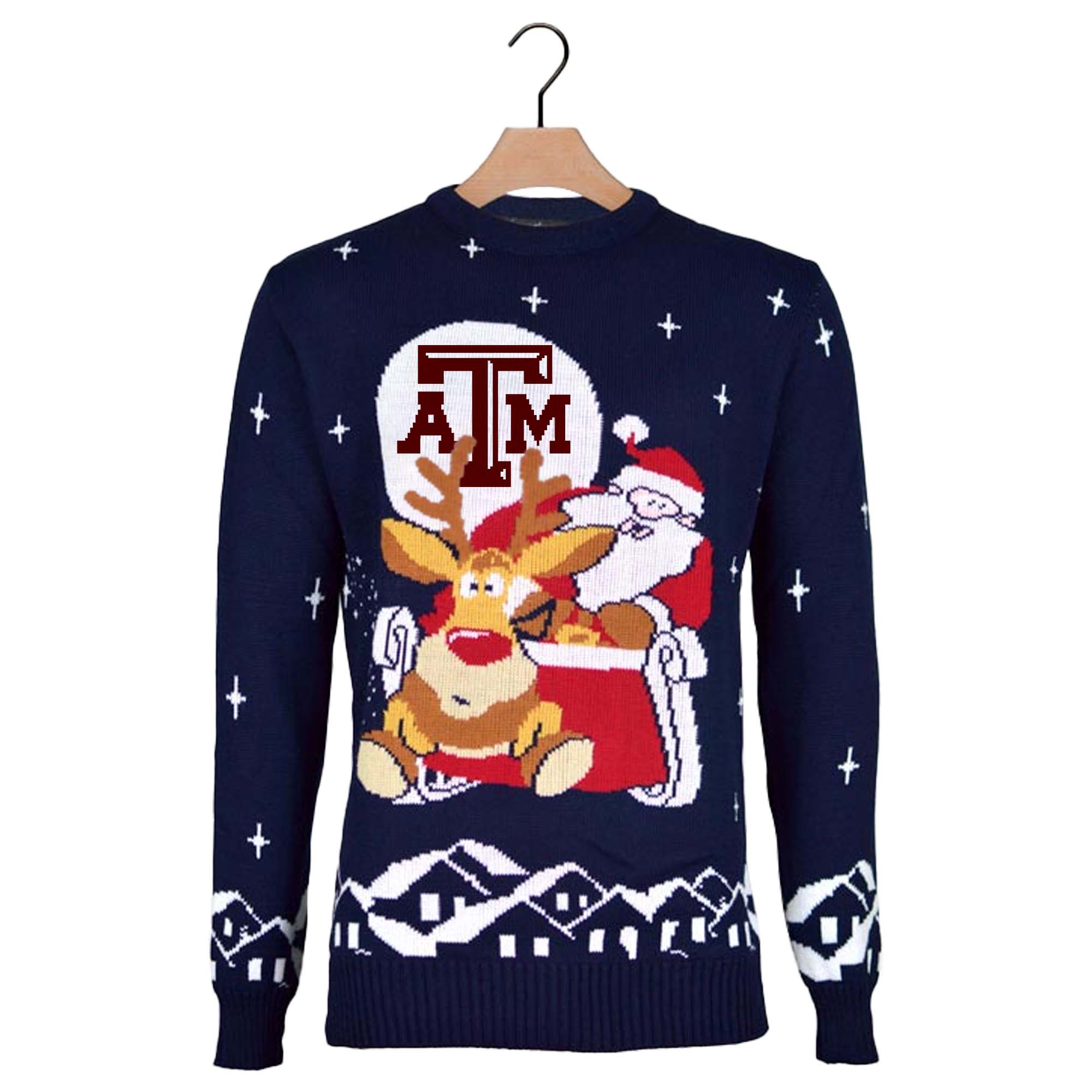 Texas A&M Aggies Ugly Christmas Sweater with Santa and Rudolph on Sleigh PT59798