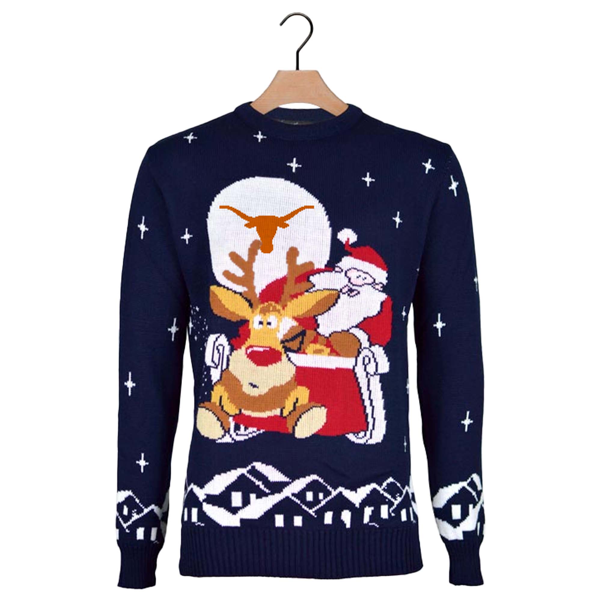 Texas Longhorns Ugly Christmas Sweater with Santa and Rudolph on Sleigh PT59799