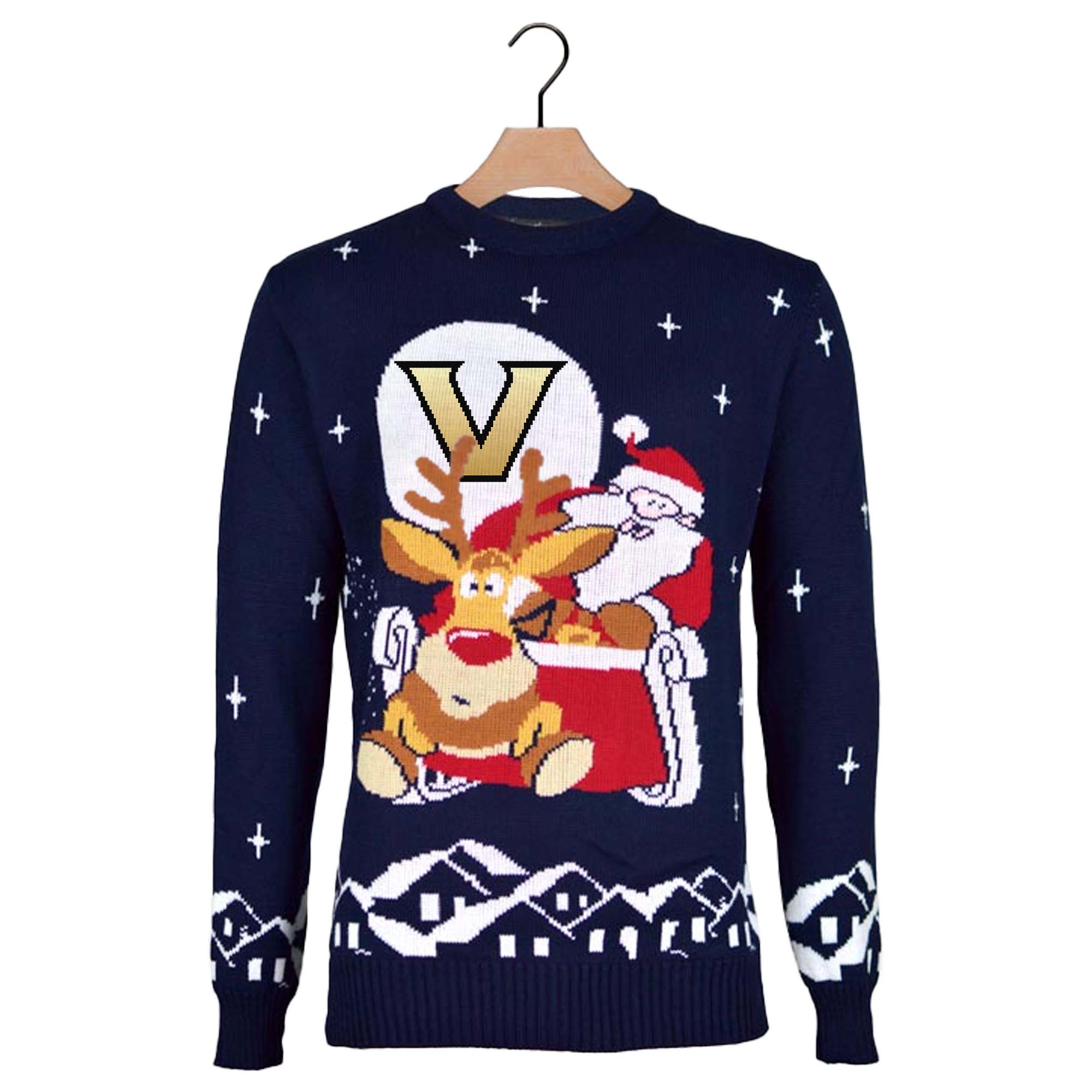 Vanderbilt Commodores Ugly Christmas Sweater with Santa and Rudolph on Sleigh PT59800