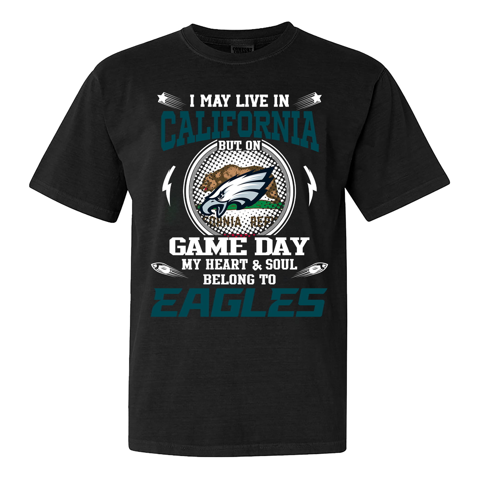 I May Live In California But On Game Day My Heart And Soul Belongs To Philadelphia Eagles Shirt PT60010