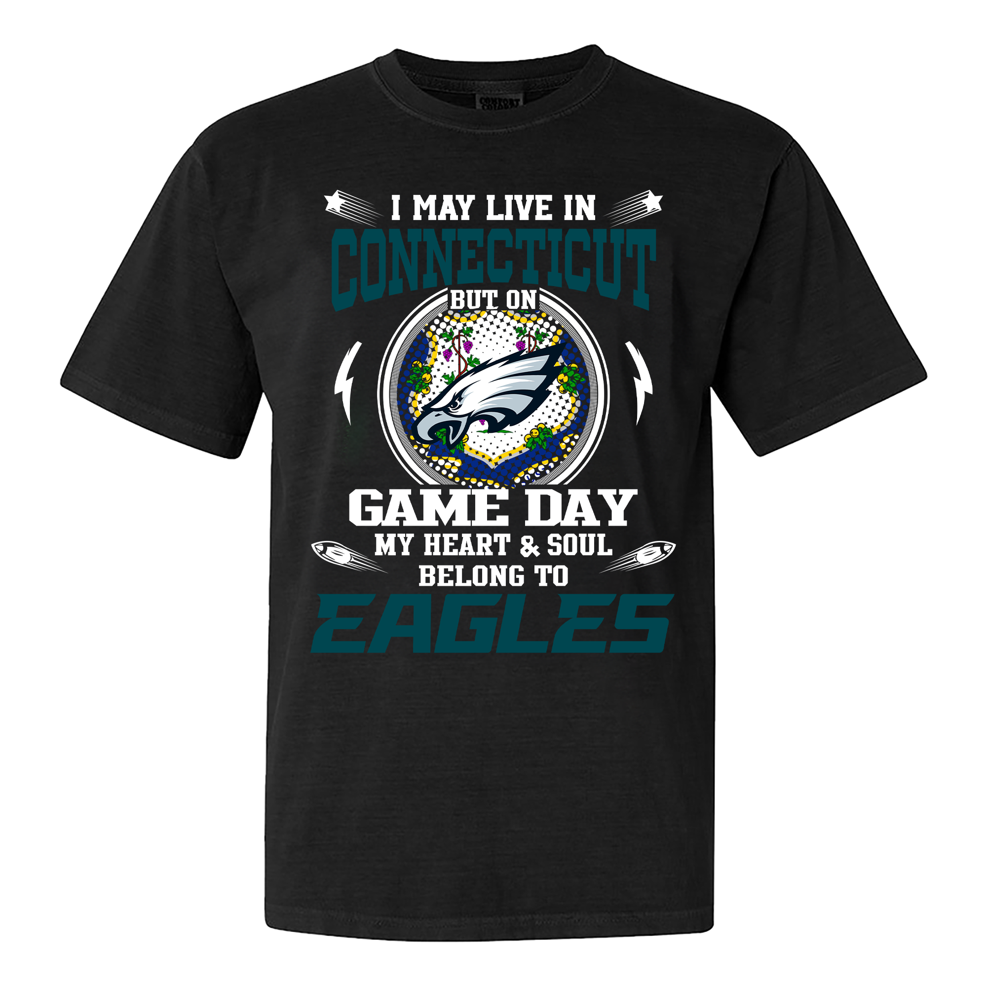 I May Live In Connecticut But On Game Day My Heart And Soul Belongs To Philadelphia Eagles Shirt PT60012