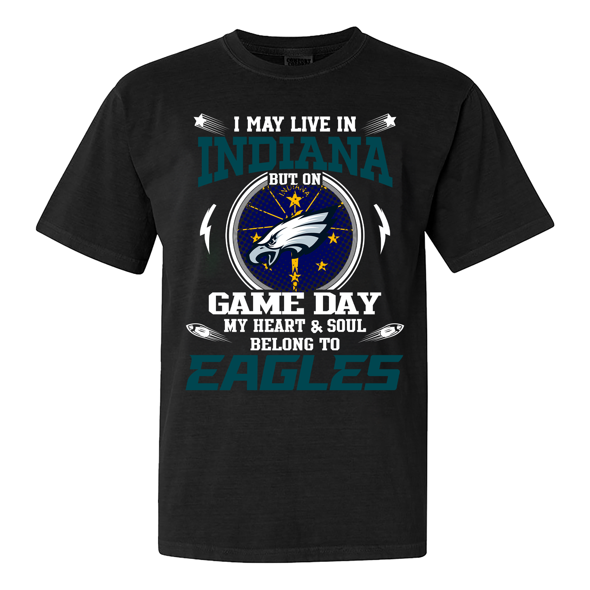 I May Live In Indiana But On Game Day My Heart And Soul Belongs To Philadelphia Eagles Shirt PT60020