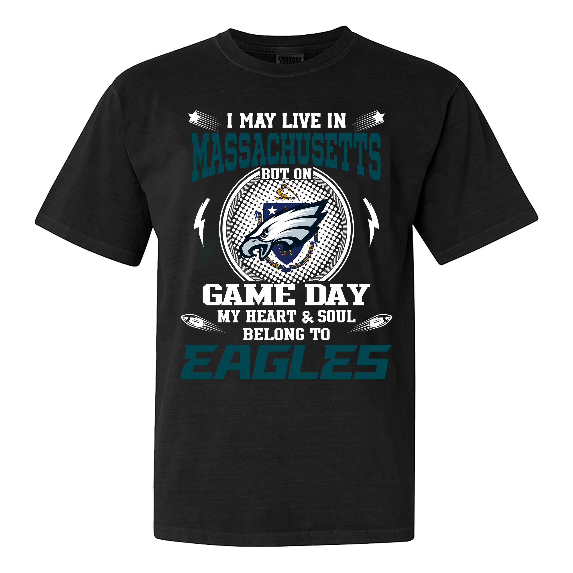 I May Live In Massachusetts But On Game Day My Heart And Soul Belongs To Philadelphia Eagles Shirt PT60026