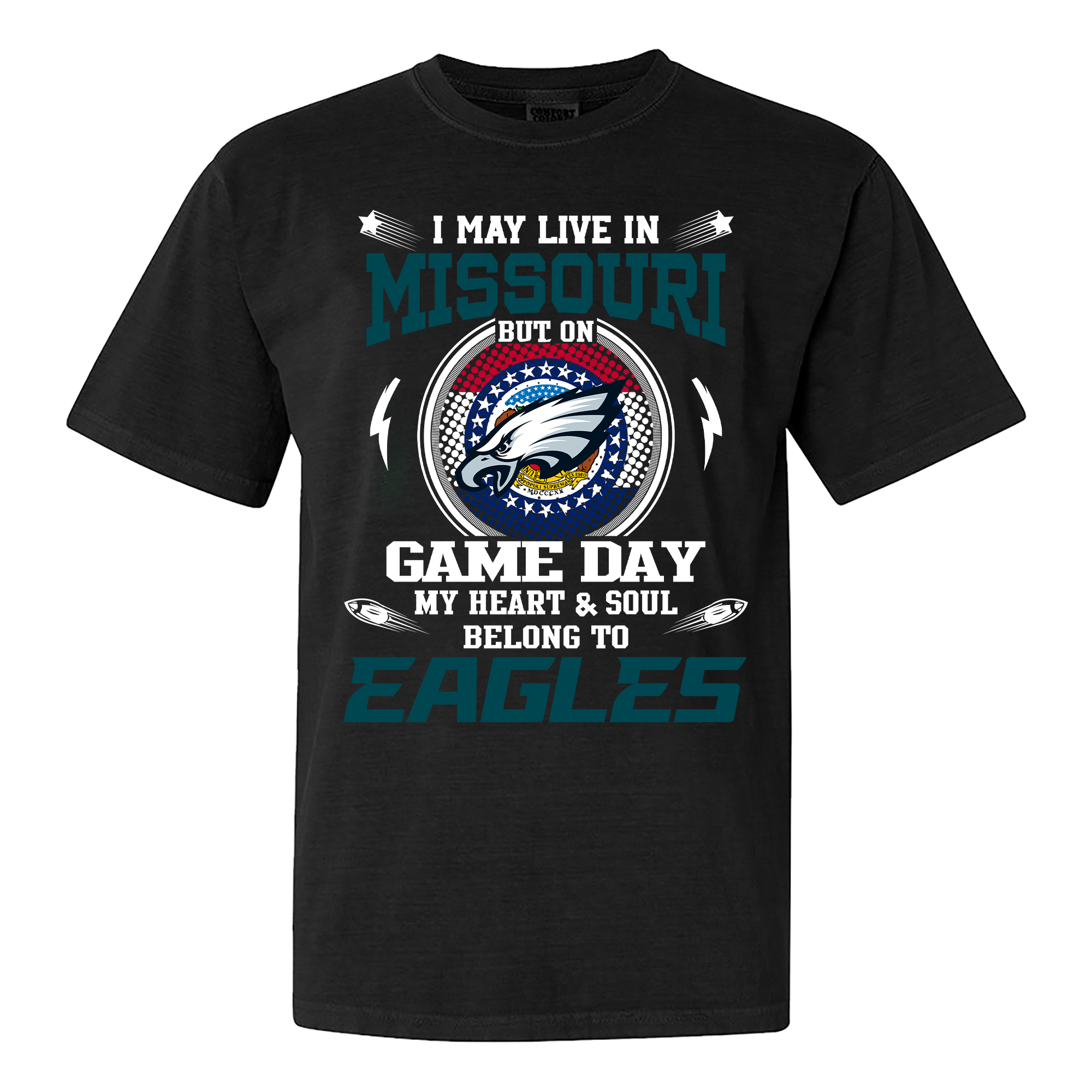 I May Live In Missouri But On Game Day My Heart And Soul Belongs To Philadelphia Eagles Shirt PT60030