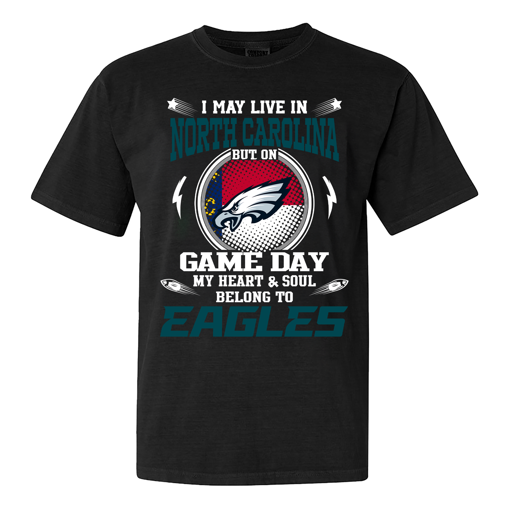 I May Live In North Carolina But On Game Day My Heart And Soul Belongs To Philadelphia Eagles Shirt PT60038