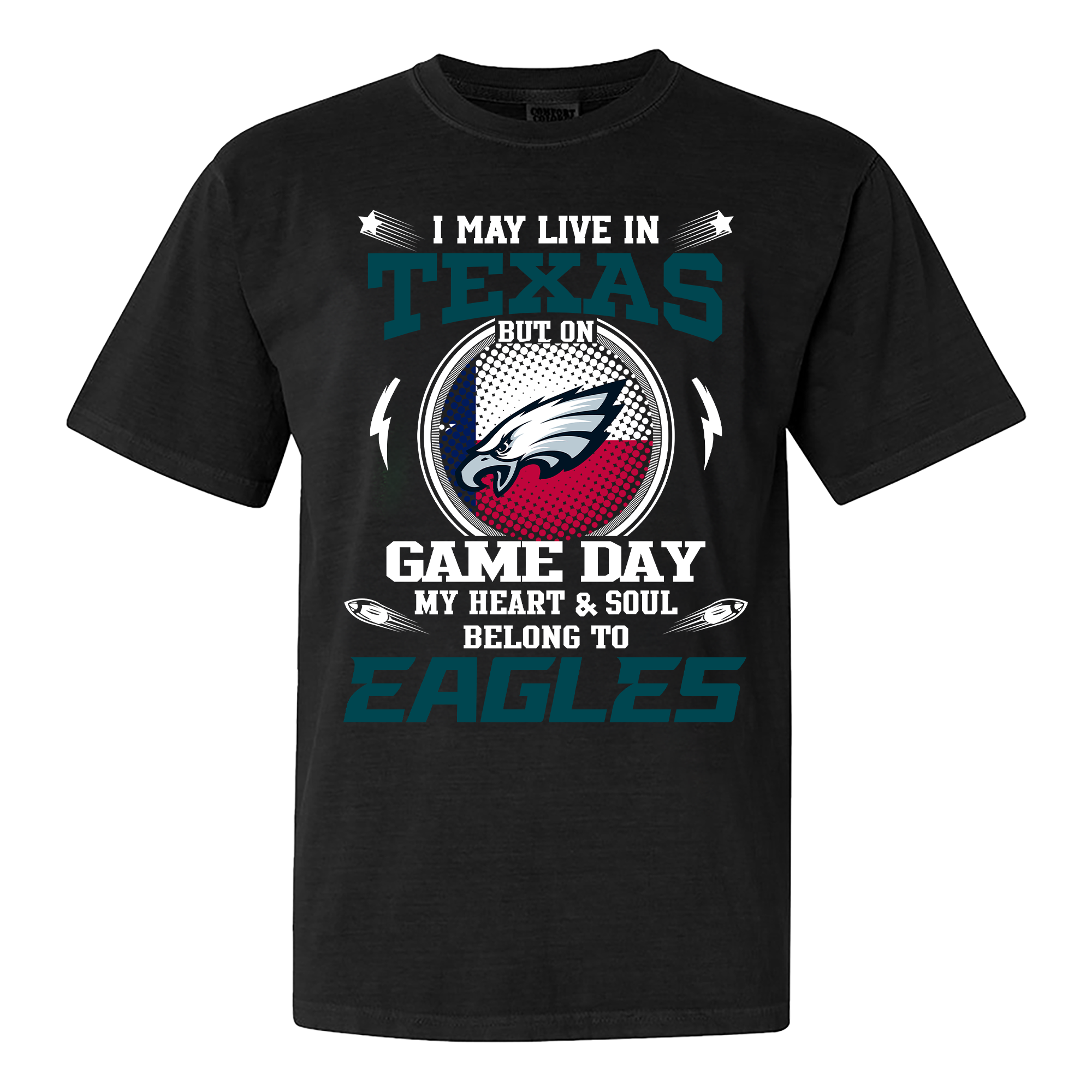 I May Live In Texas But On Game Day My Heart And Soul Belongs To Philadelphia Eagles Shirt PT60048