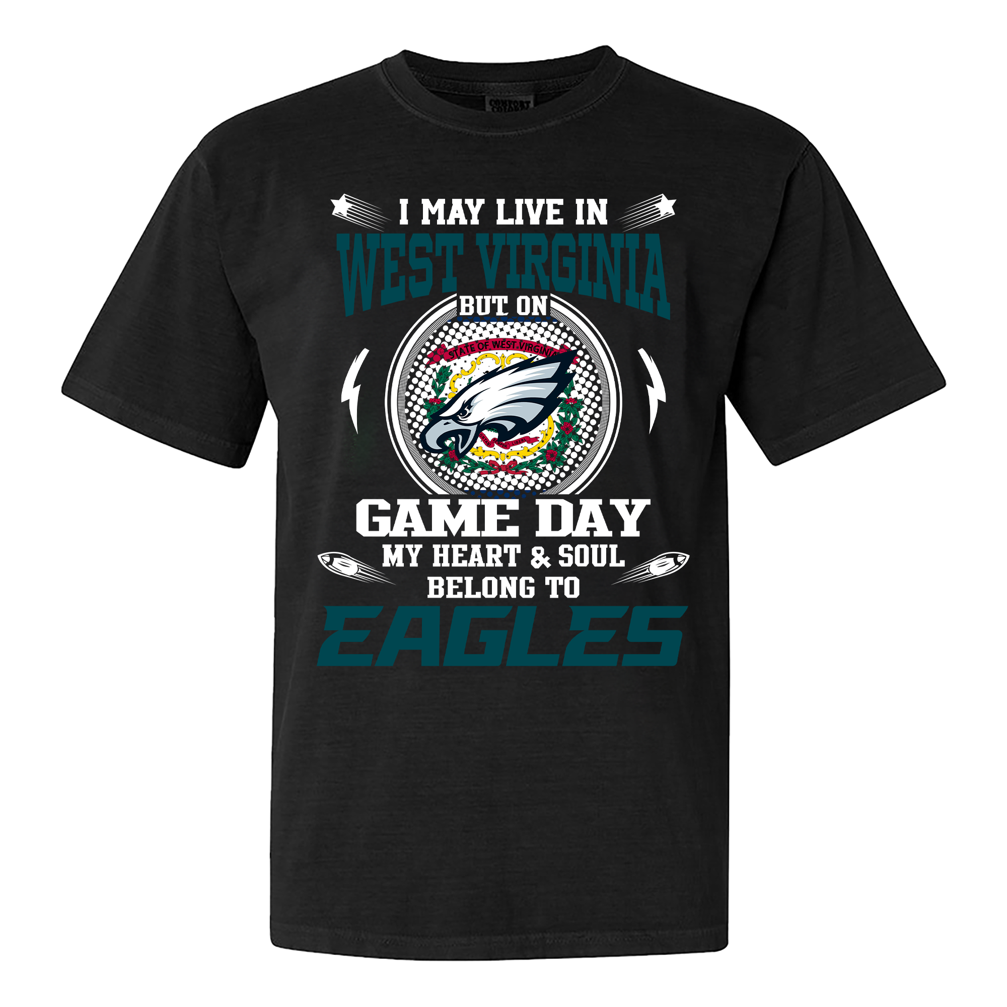 I May Live In West Virginia But On Game Day My Heart And Soul Belongs To Philadelphia Eagles Shirt PT60054