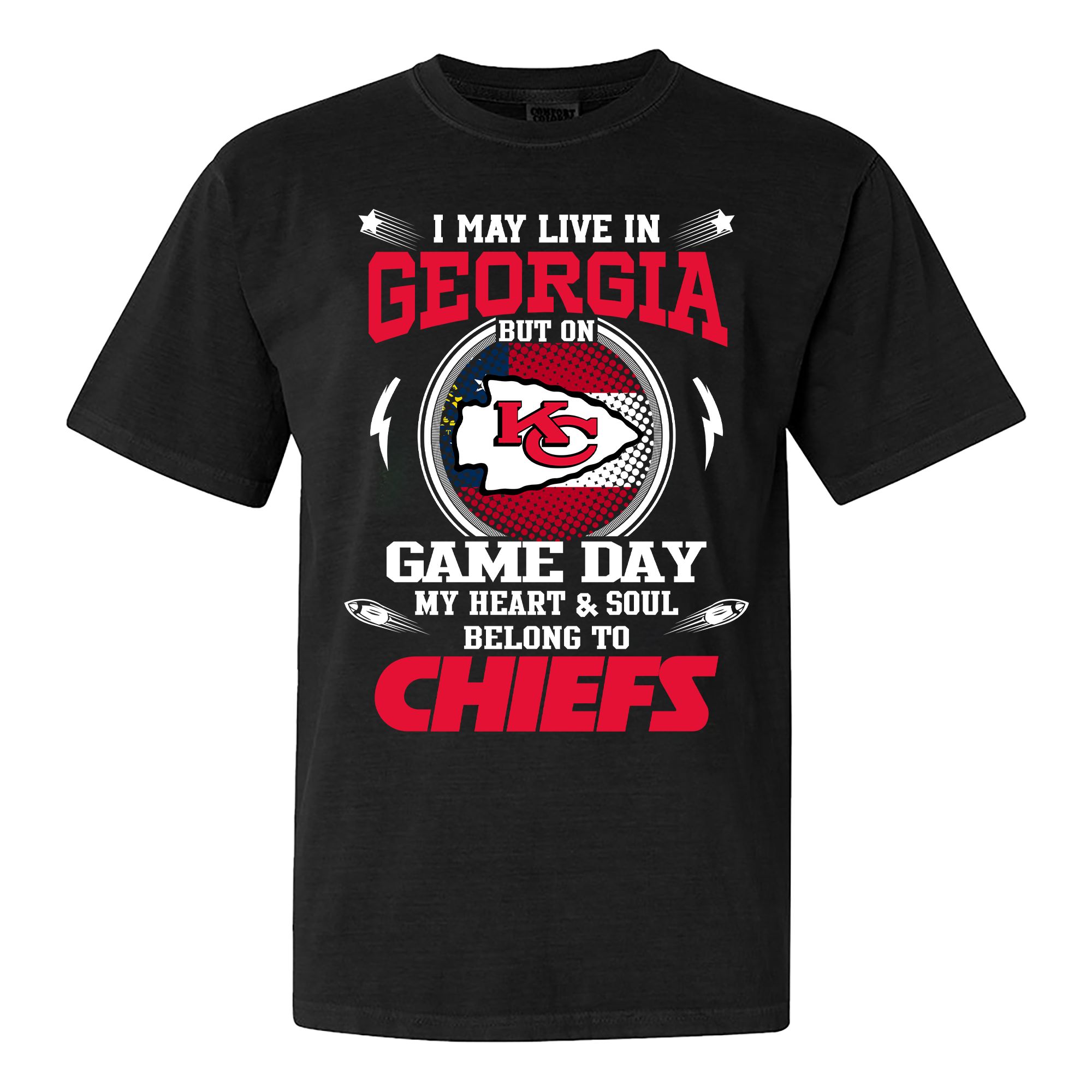 I May Live In Georgia But On Game Day My Heart And Soul Belongs To Kansas City Chiefs Shirt PT59964