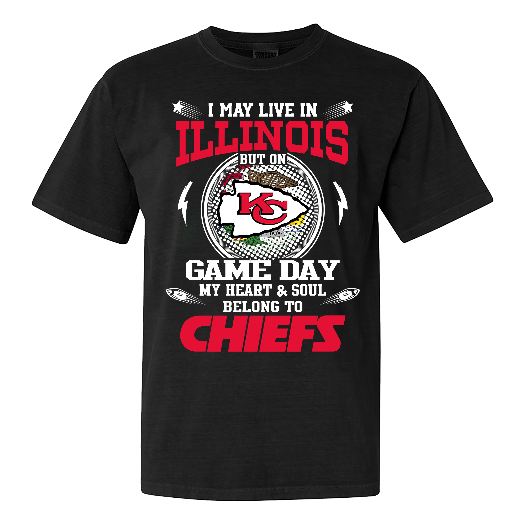 I May Live In Illinois But On Game Day My Heart And Soul Belongs To Kansas City Chiefs Shirt PT59967