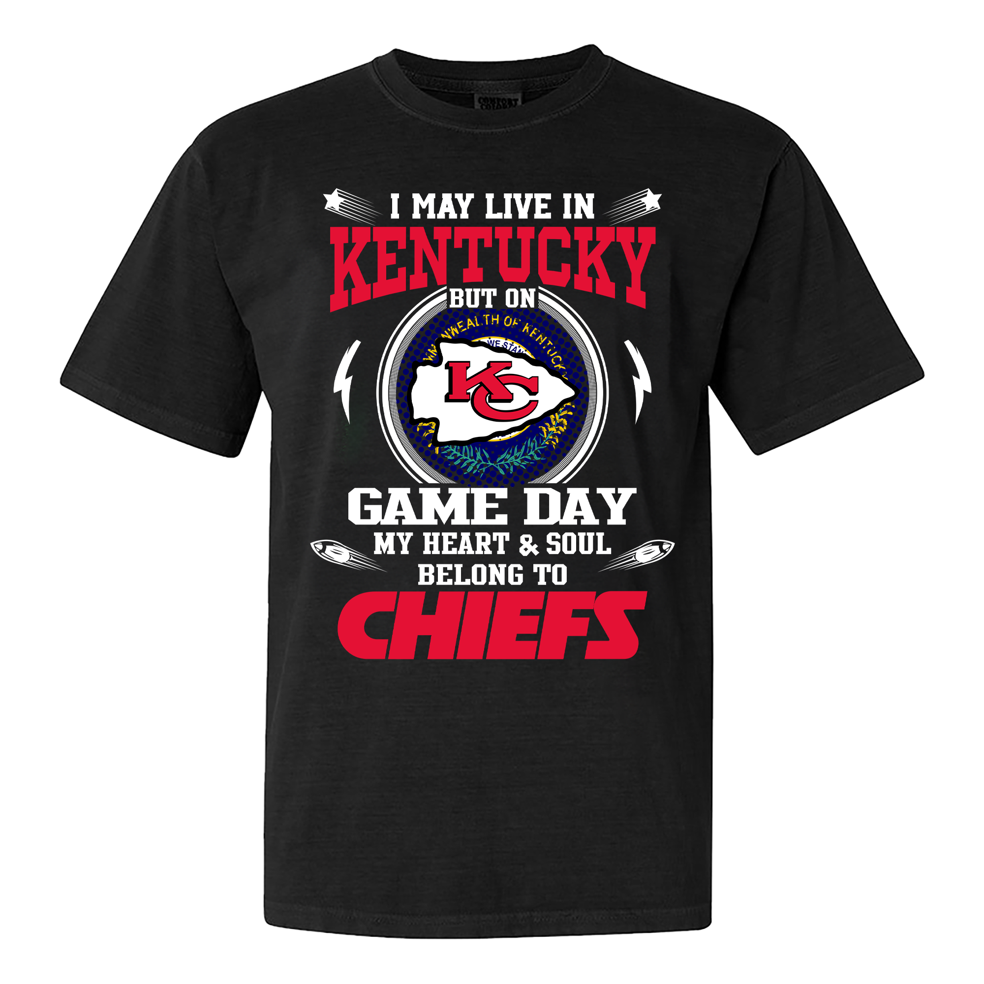 I May Live In Kentucky But On Game Day My Heart And Soul Belongs To Kansas City Chiefs Shirt PT59970