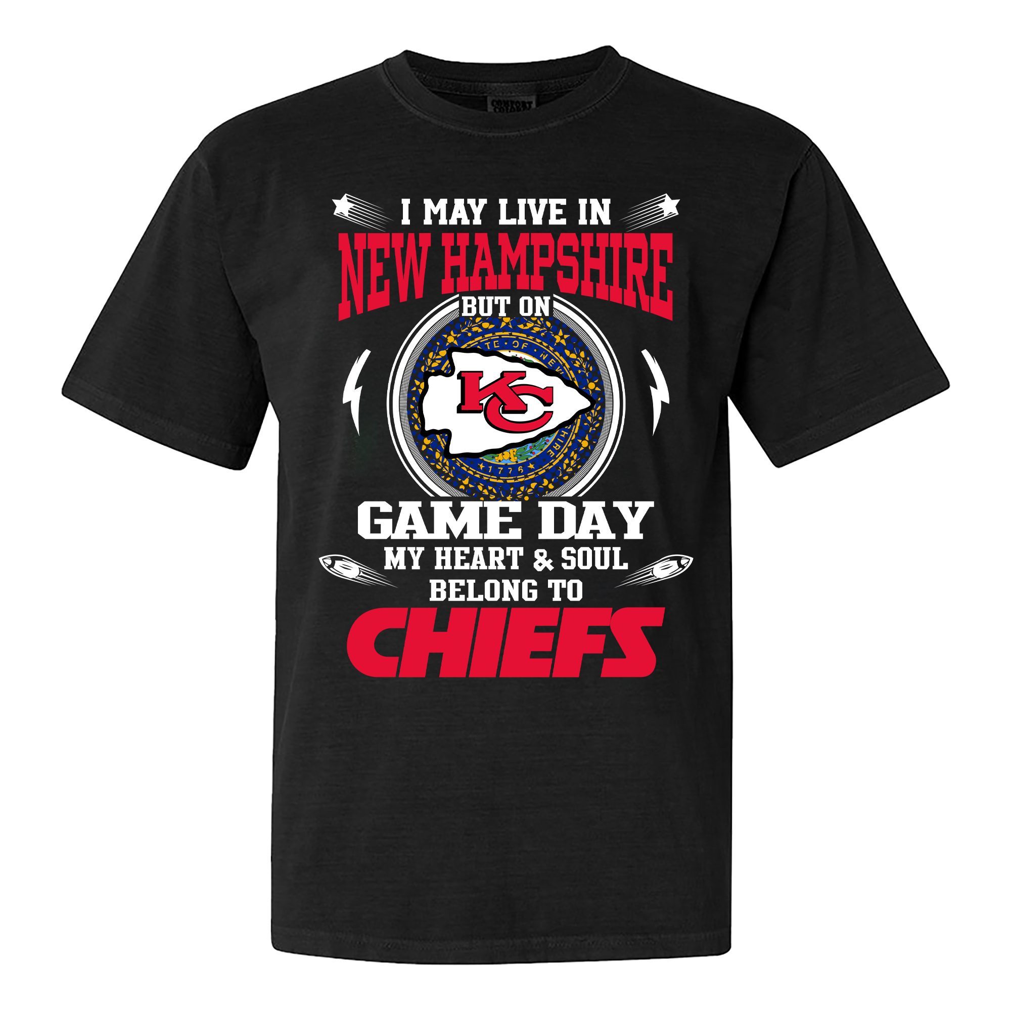 I May Live In New Hampshire But On Game Day My Heart And Soul Belongs To Kansas City Chiefs Shirt PT59982