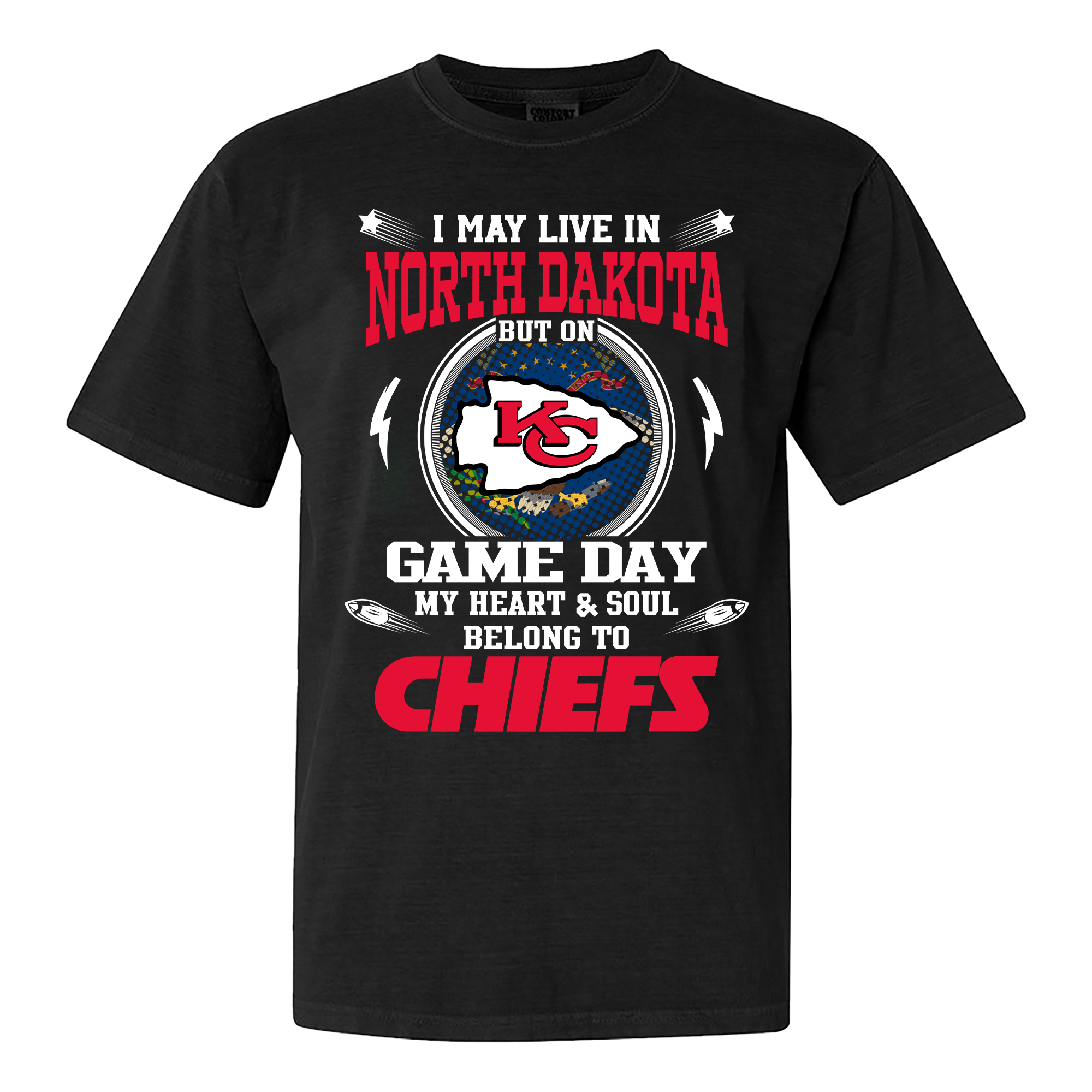 I May Live In North Dakota But On Game Day My Heart And Soul Belongs To Kansas City Chiefs Shirt PT59987