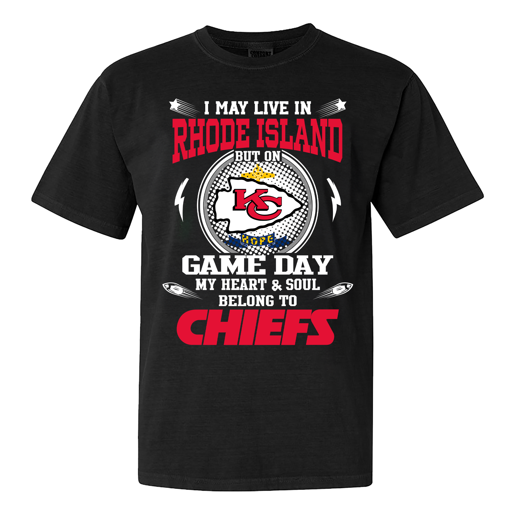 I May Live In Rhode Island But On Game Day My Heart And Soul Belongs To Kansas City Chiefs Shirt PT59992