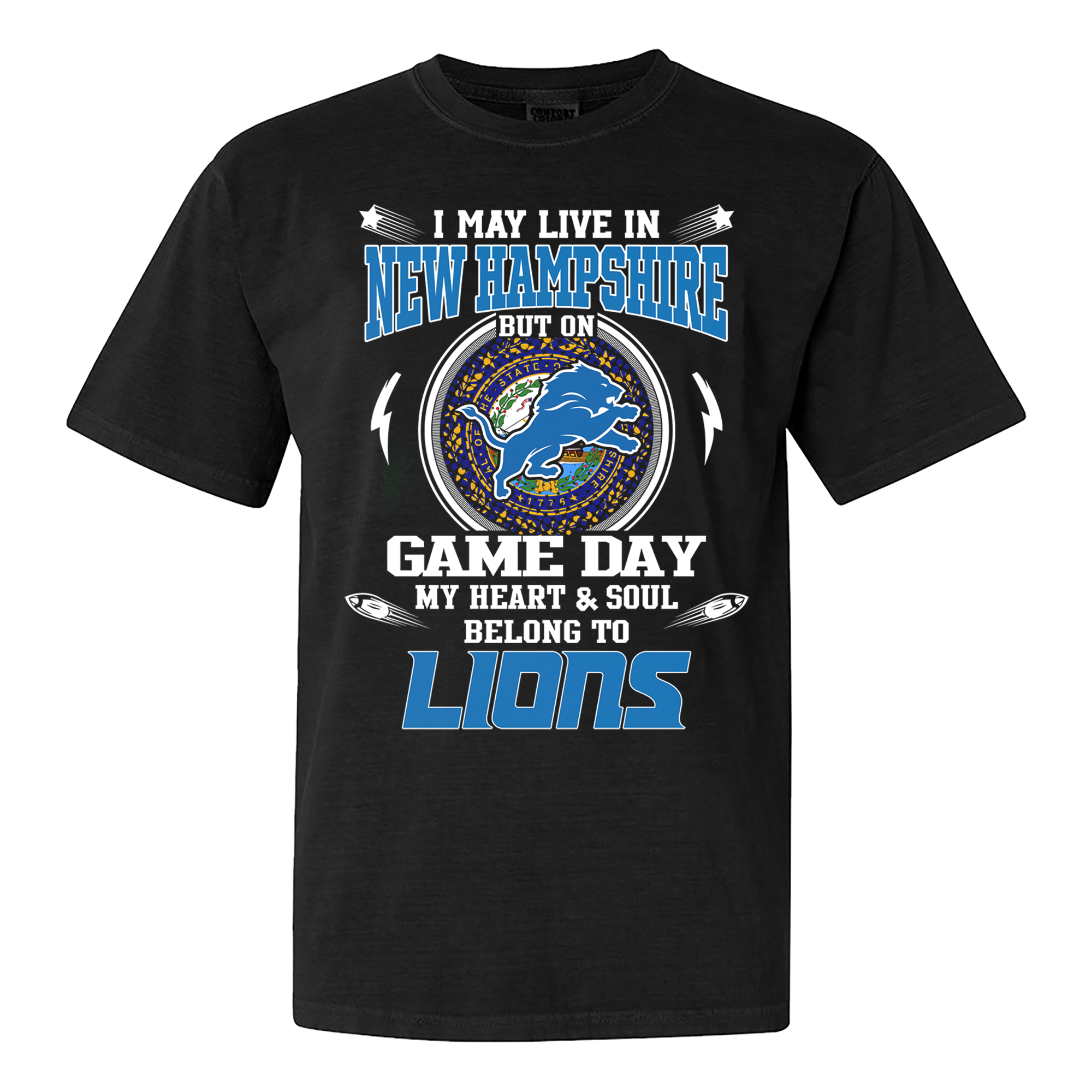 I May Live In New Hampshire But On Game Day My Heart And Soul Belongs To Detroit Lions Shirt PT60116