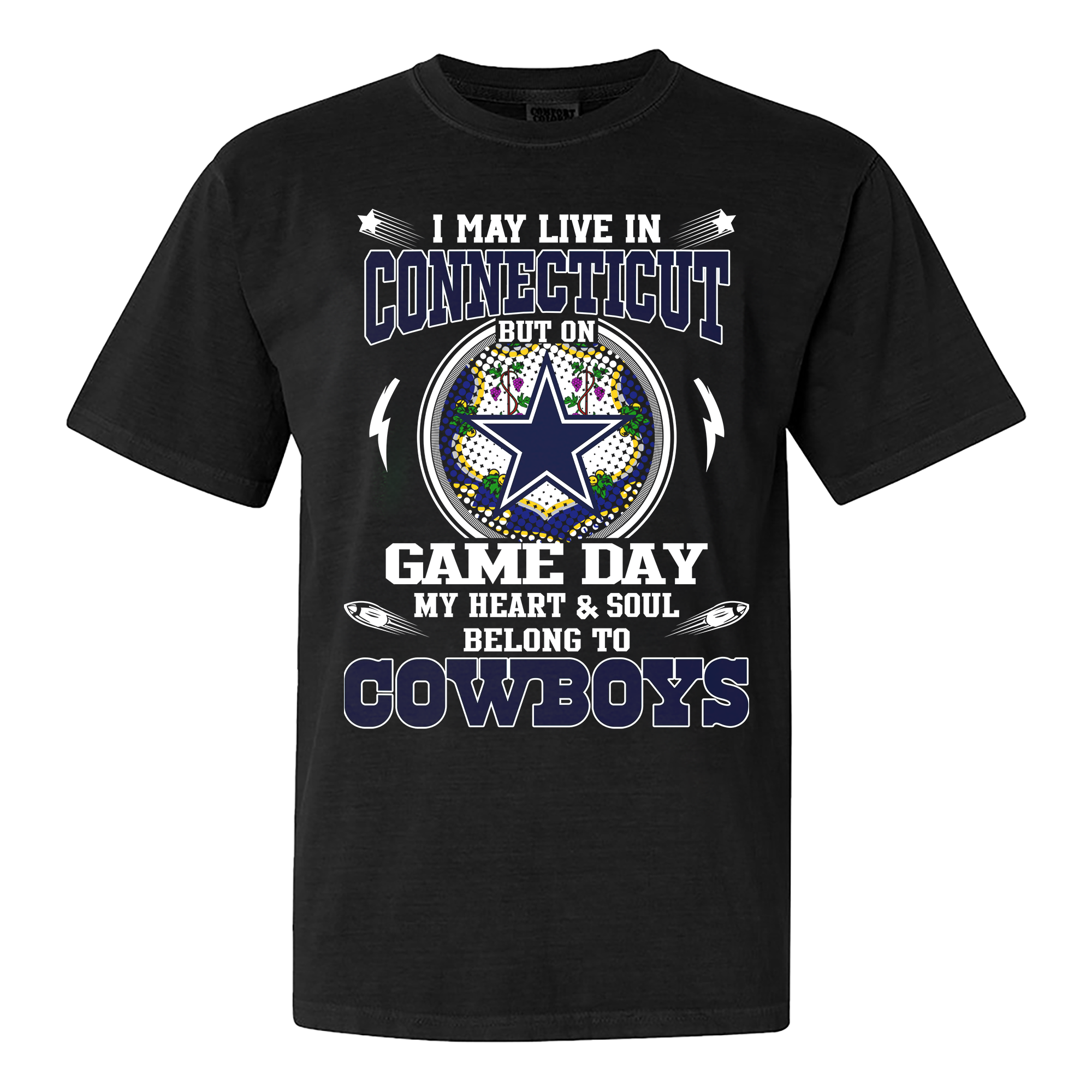 I May Live In Connecticut But On Game Day My Heart And Soul Belongs To Cowboys Shirt PT60145