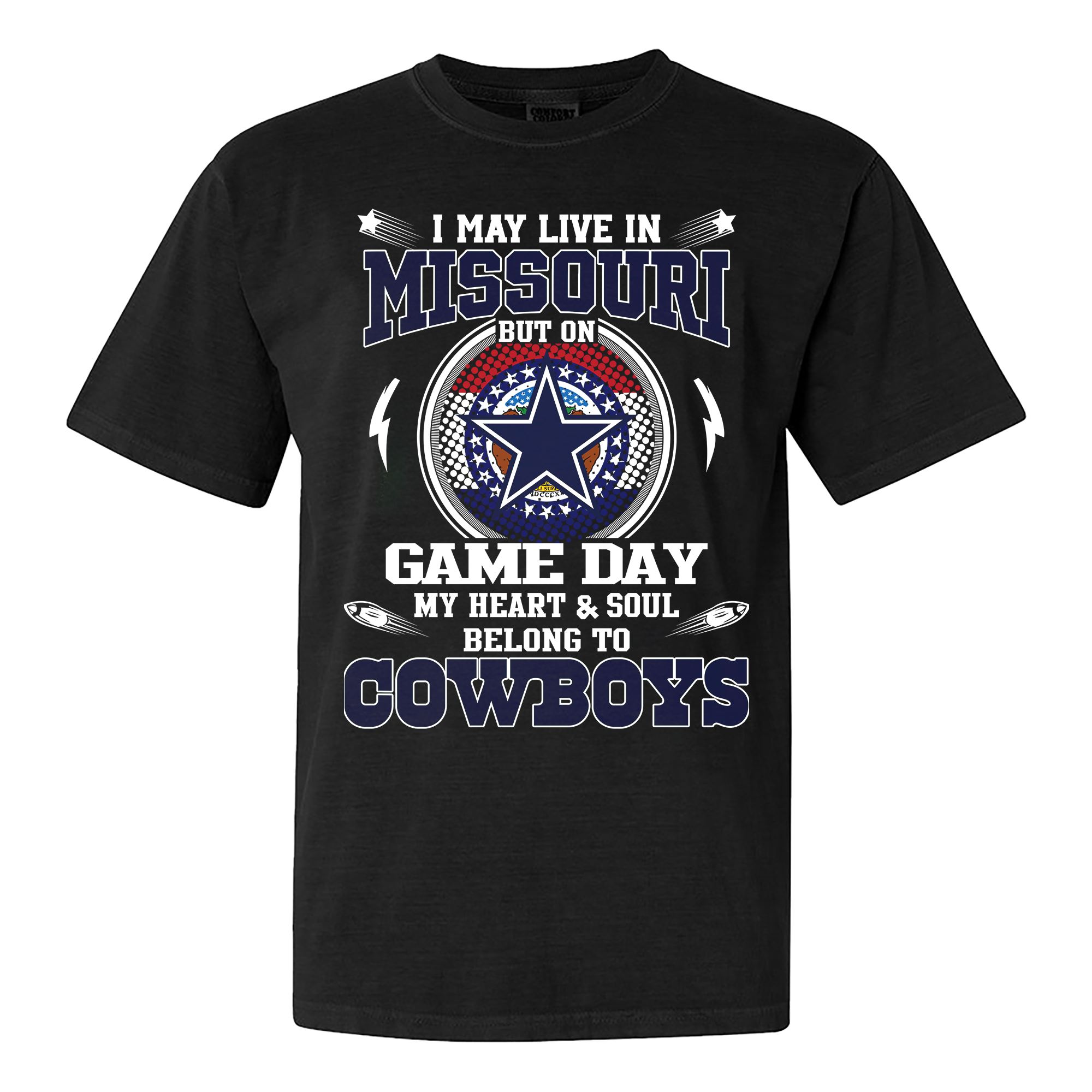 I May Live In Missouri But On Game Day My Heart And Soul Belongs To Cowboys Shirt PT60163