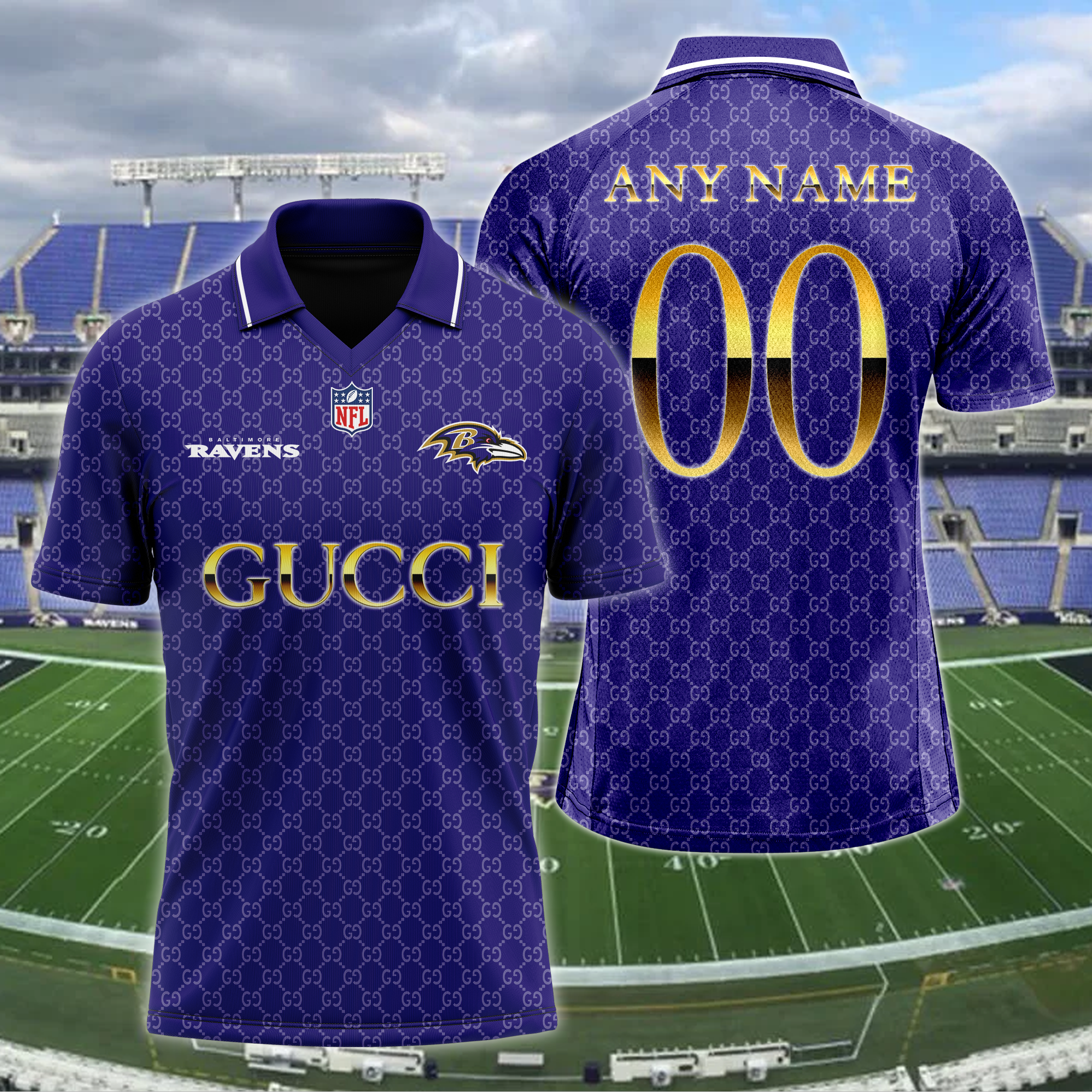 Baltimore Ravens NFL Teams Gucci Collared  T-shirt PT64601