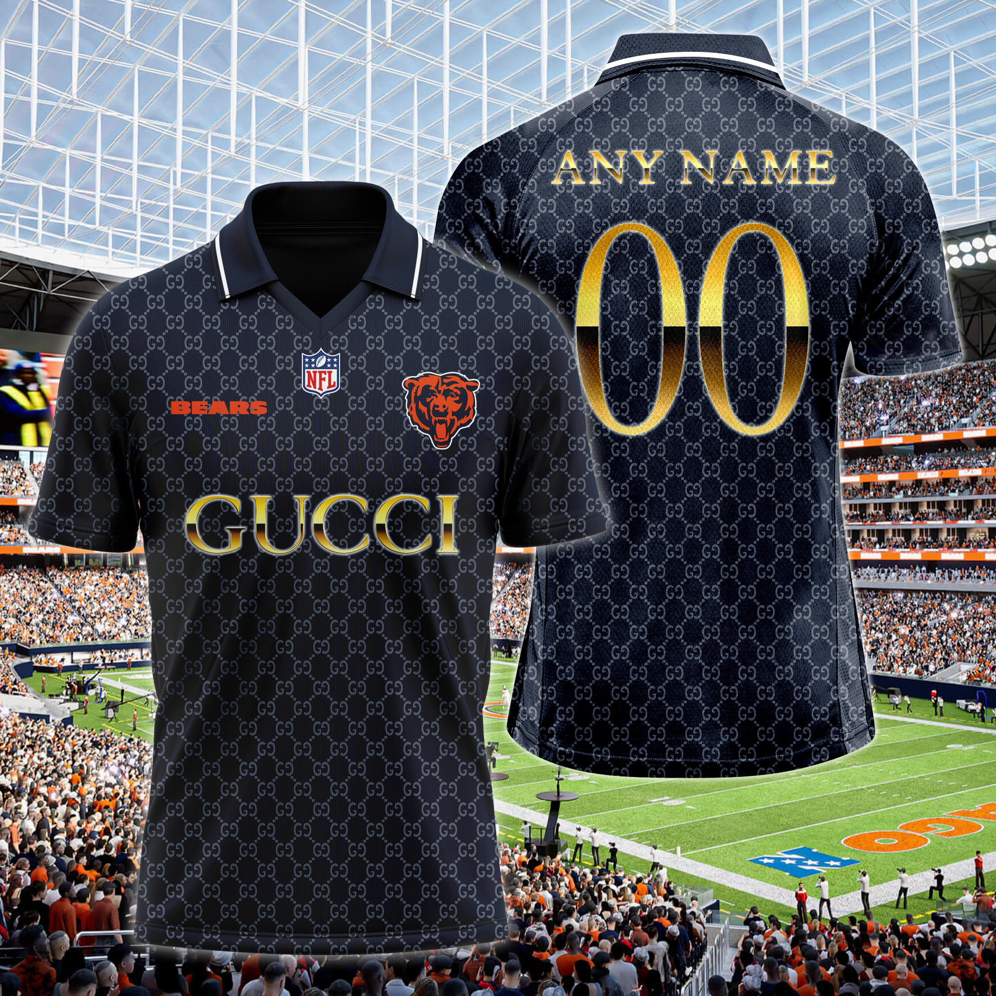 Chicago Bears NFL Teams Gucci Collared  T-shirt PT64604