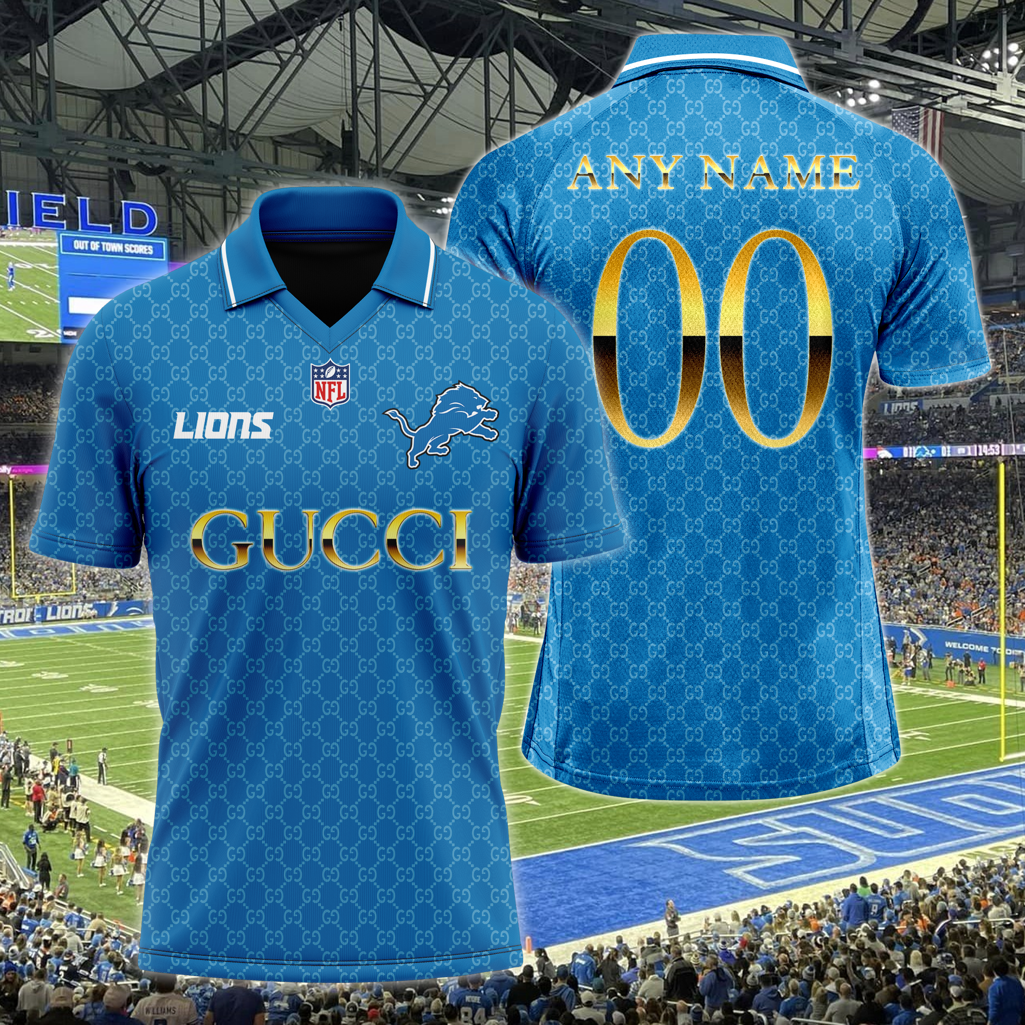 Detroit Lions NFL Teams Gucci Collared  T-shirt PT64609