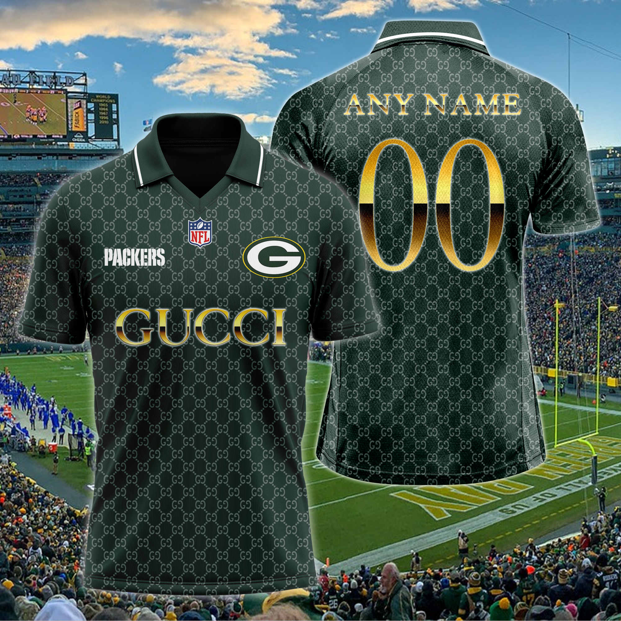 Green Bay Packers NFL Teams Gucci Collared  T-shirt PT64610