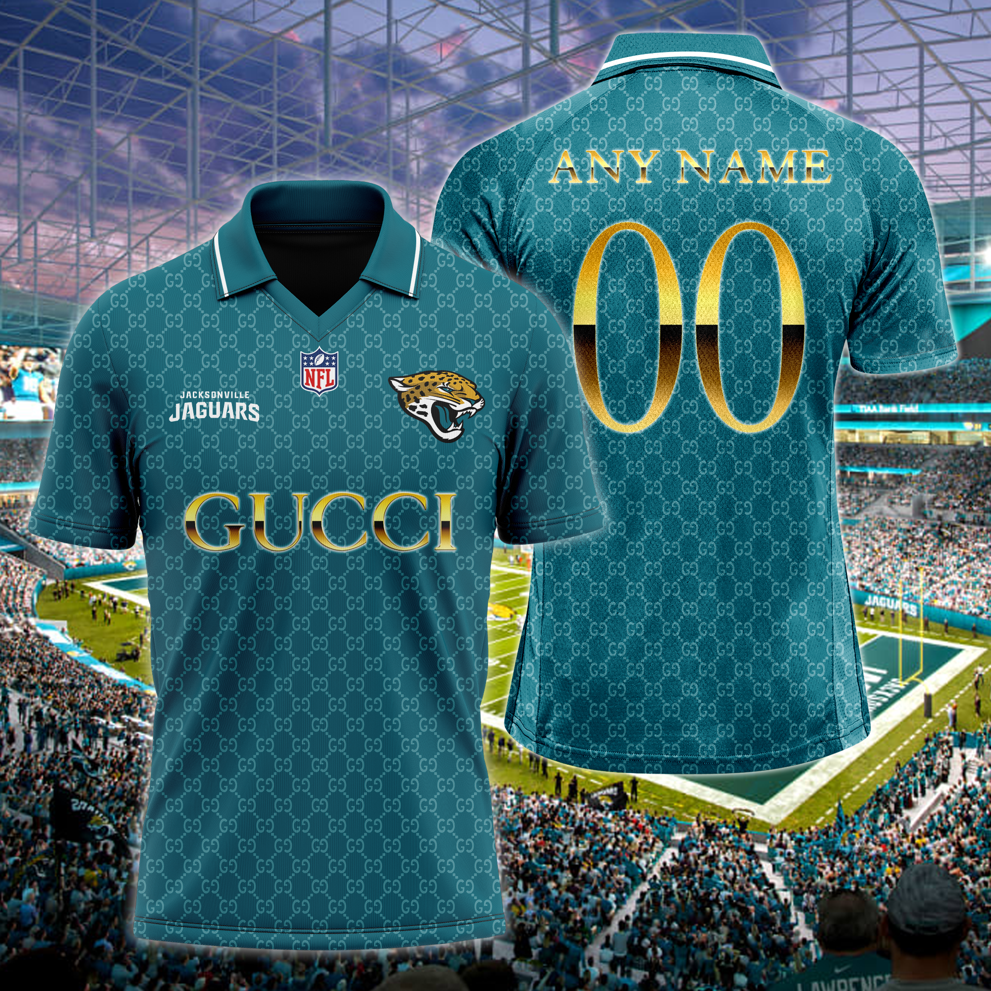 Jacksonville Jaguars NFL Teams Gucci Collared  T-shirt PT64613