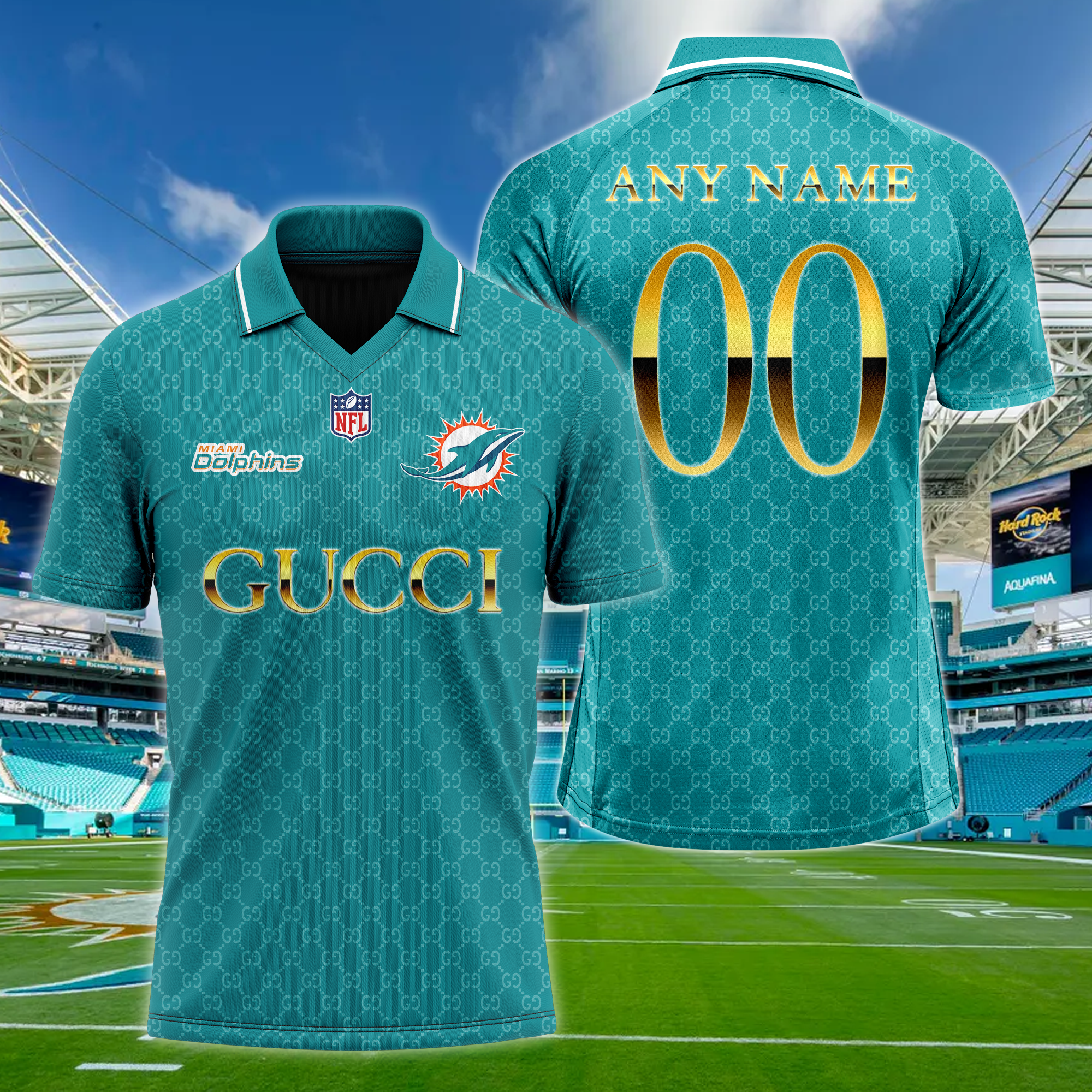 Miami Dolphins NFL Teams Gucci Collared  T-shirt PT64618