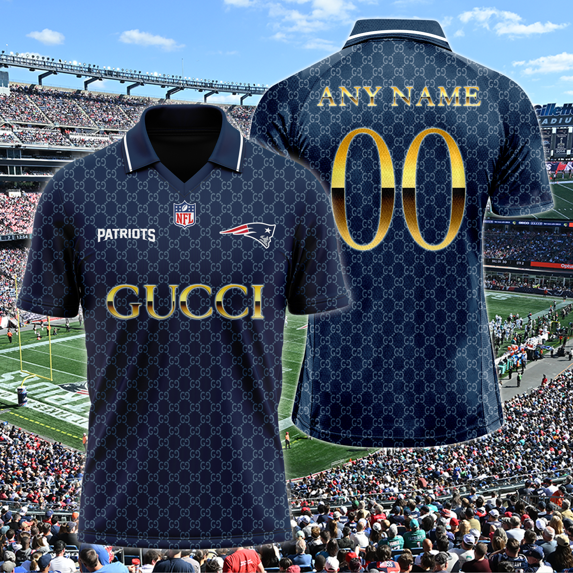 New England Patriots NFL Teams Gucci Collared  T-shirt PT64620