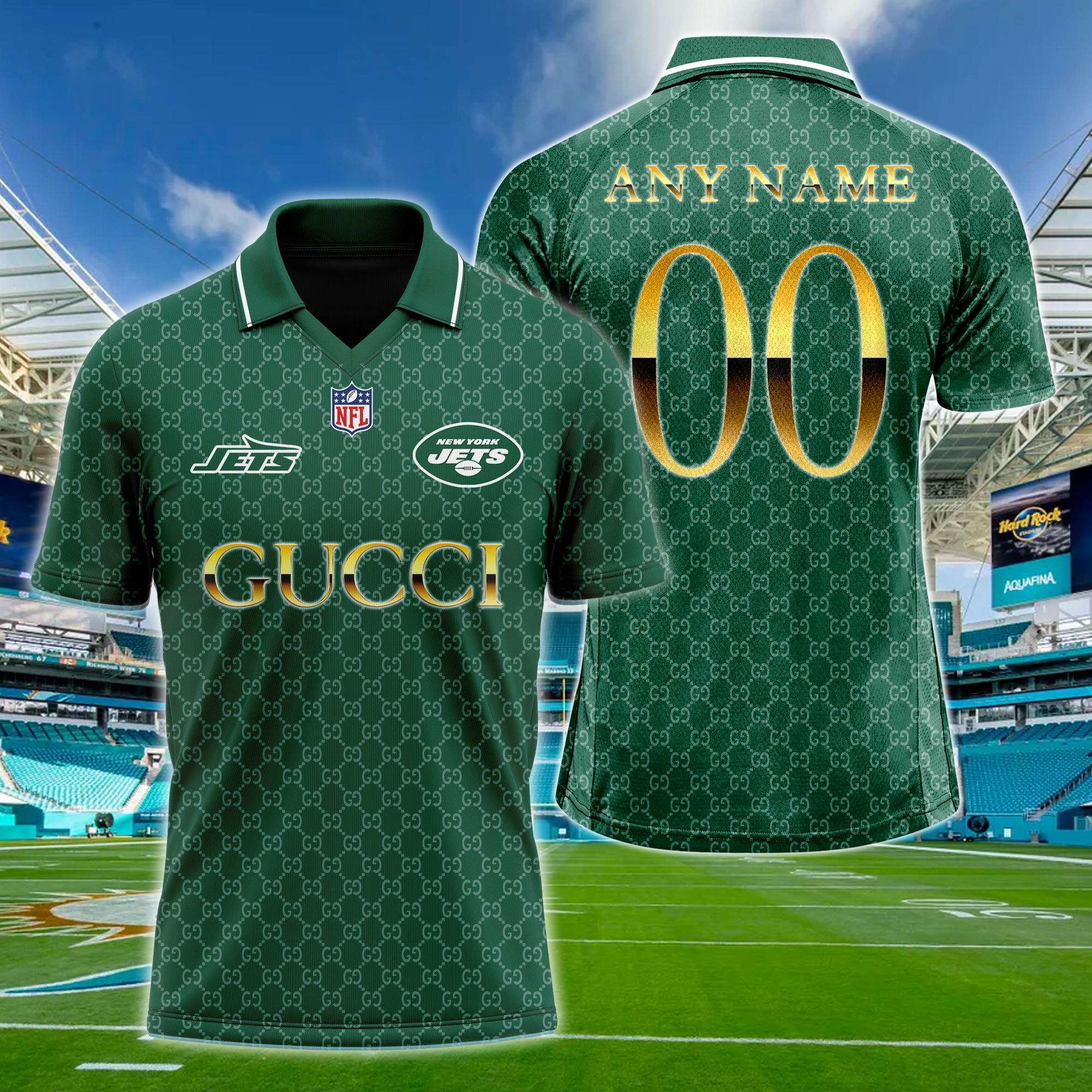 New York Jets NFL Teams Gucci Collared  T-shirt PT64623