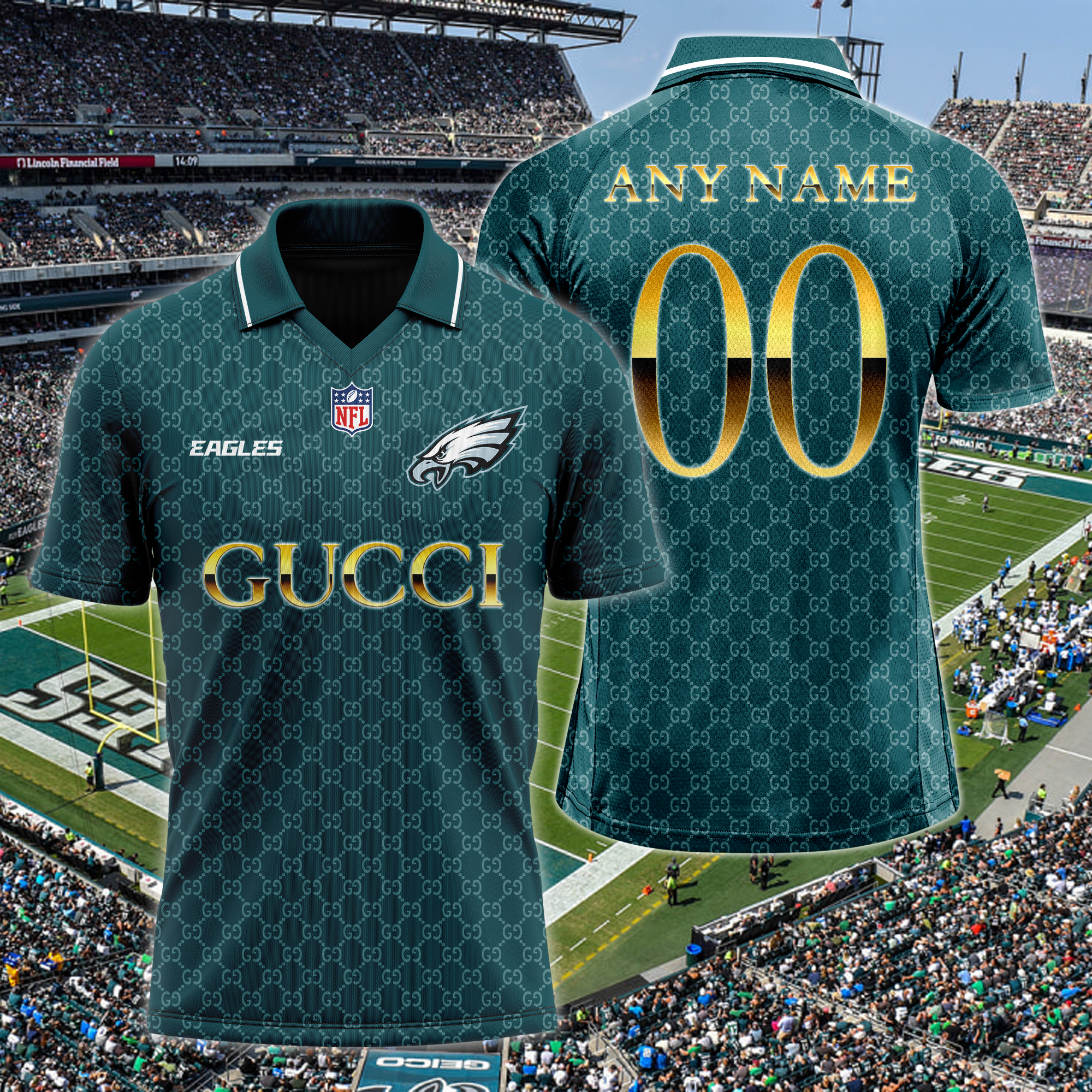 Philadelphia Eagles NFL Teams Gucci Collared  T-shirt PT64624