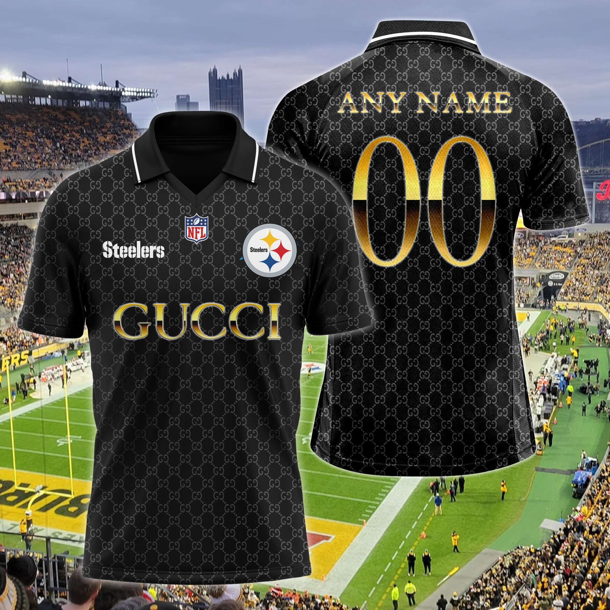 Pittsburgh Steelers NFL Teams Gucci Collared  T-shirt PT64625