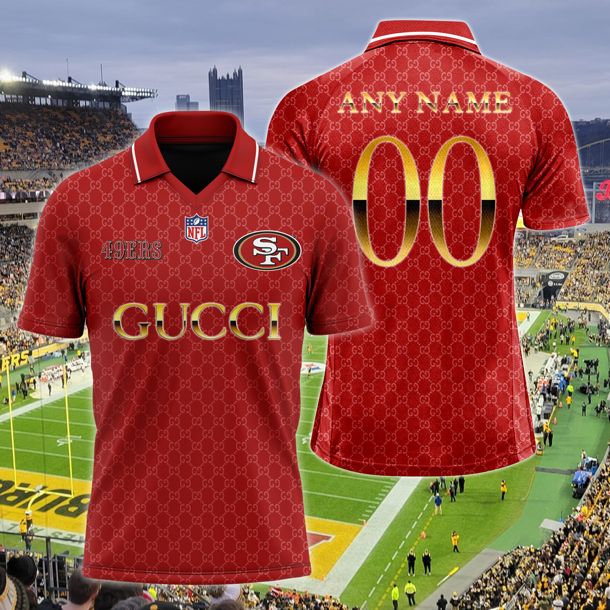 San Francisco 49ers NFL Teams Gucci Collared  T-shirt PT64626