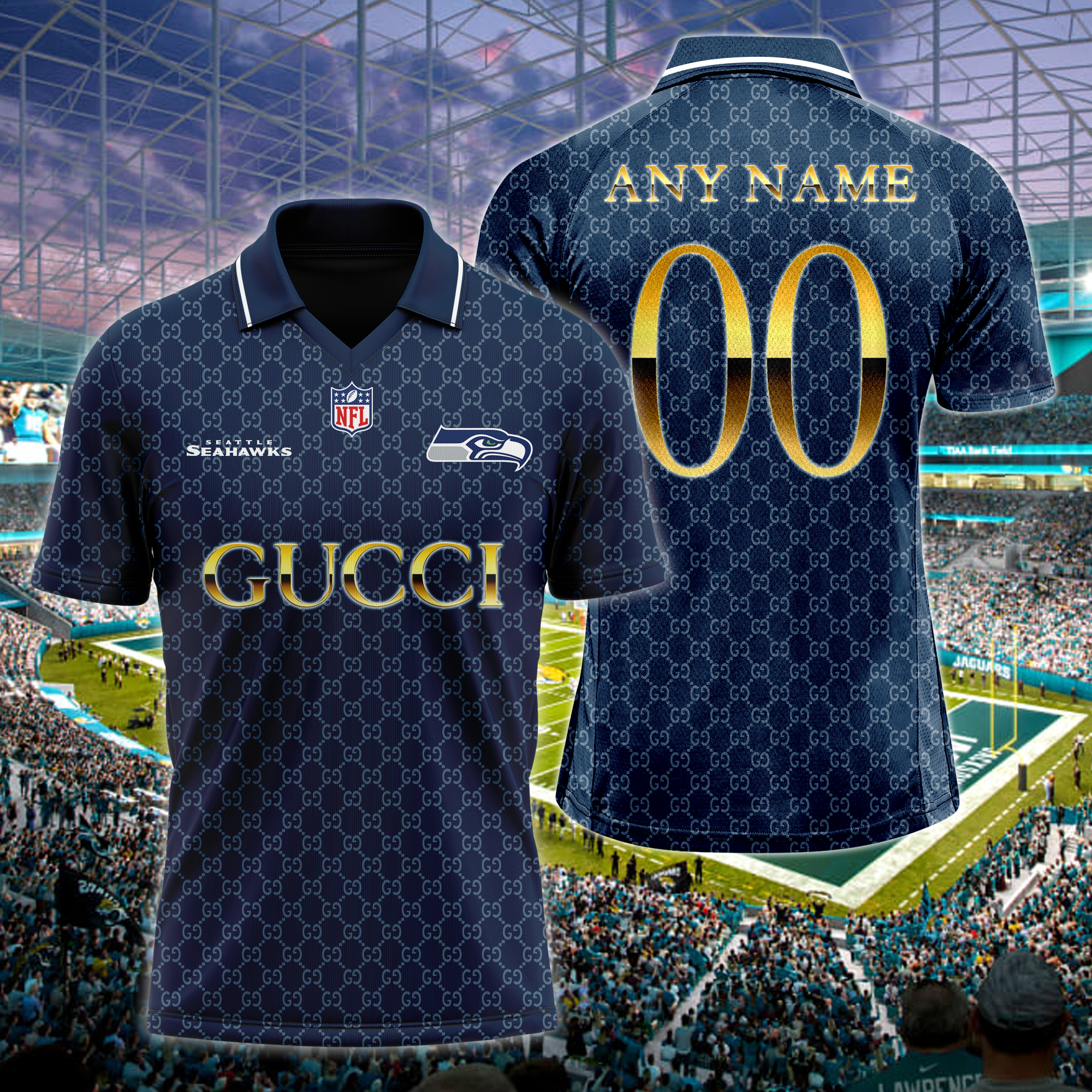 Seattle Seahawks NFL Teams Gucci Collared  T-shirt PT64627