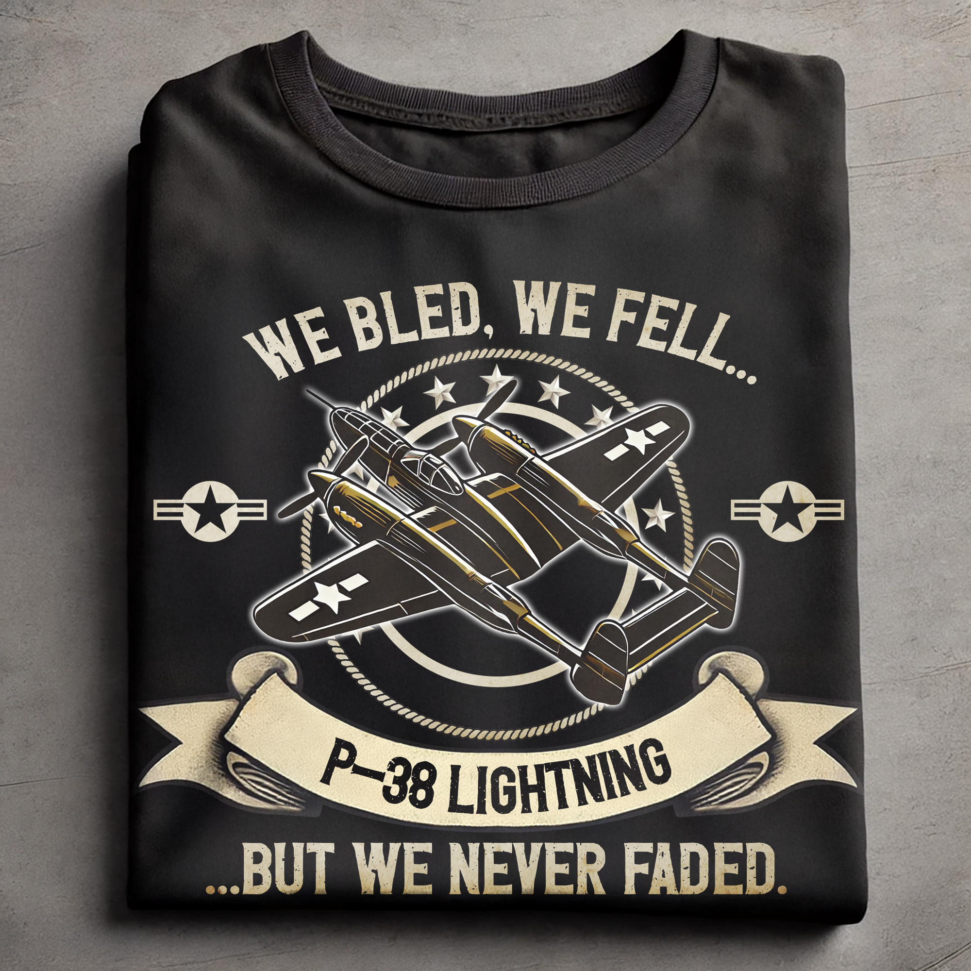 A veteran fighter pilot P-38 Lightning Wings of steel, hearts of fire....memories etched in the sky AT03657