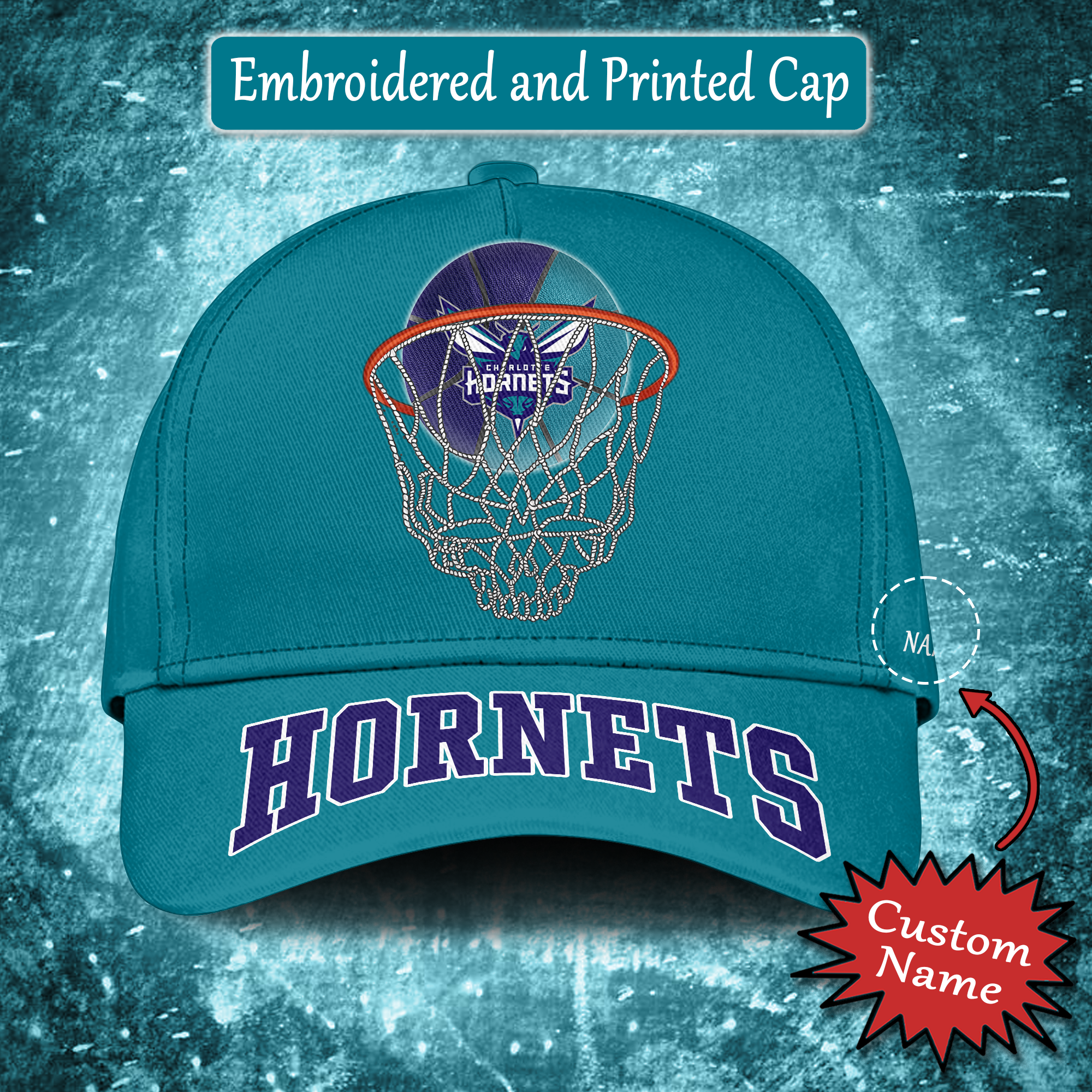 Charlotte Hornets Embroidered and Printed Cap PT65178