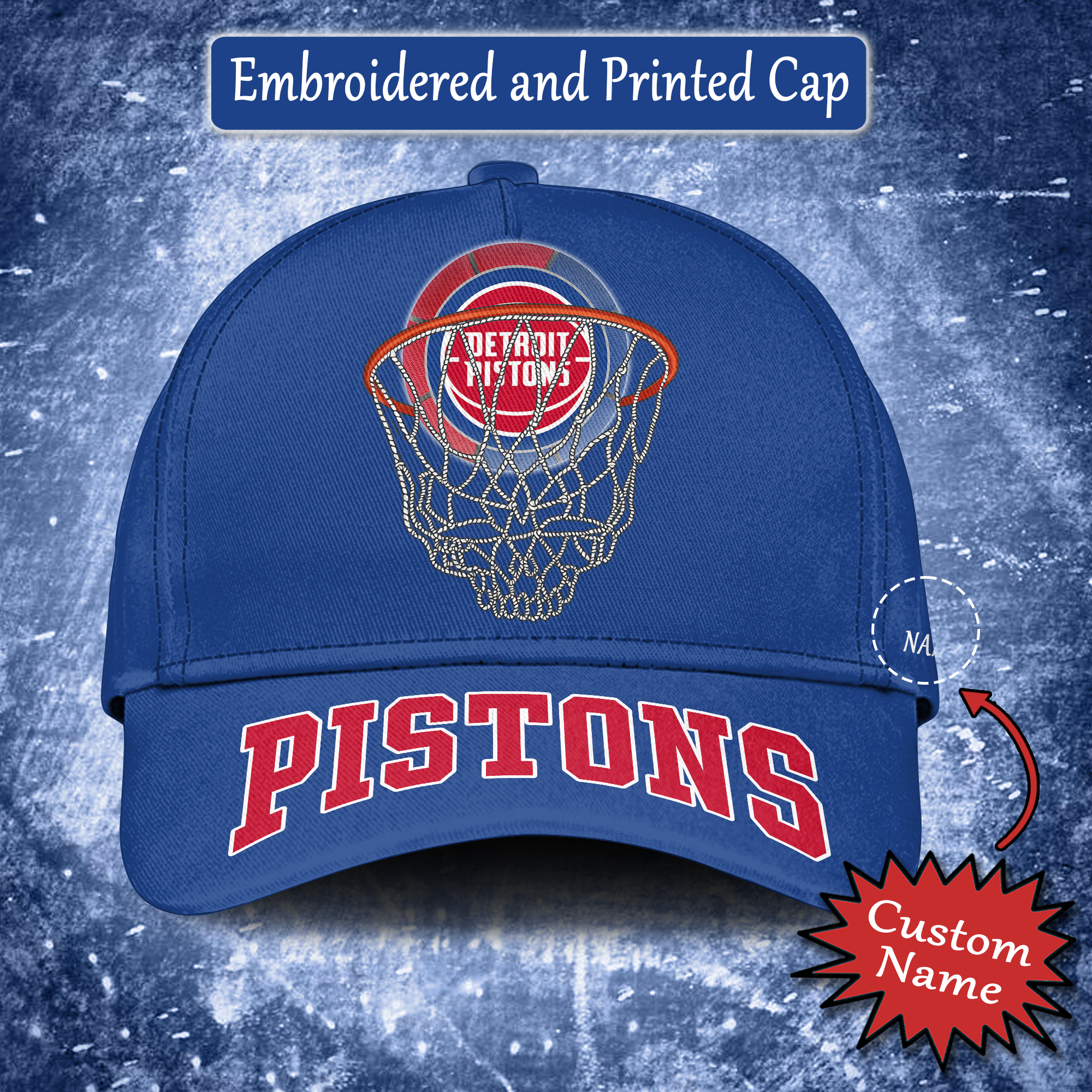 Detroit Pistons Embroidered and Printed Cap PT65183
