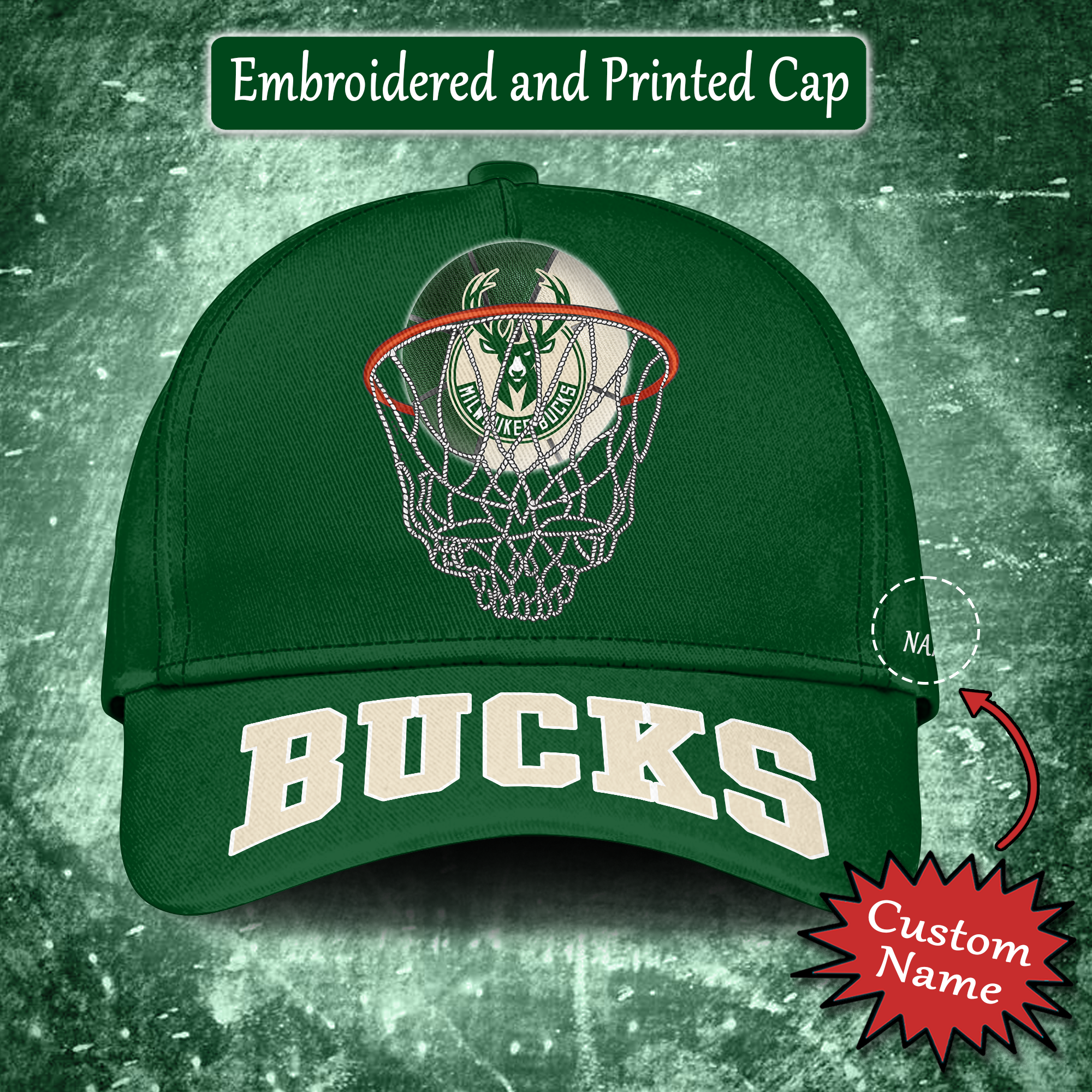 Milwaukee Bucks Embroidered and Printed Cap PT65191