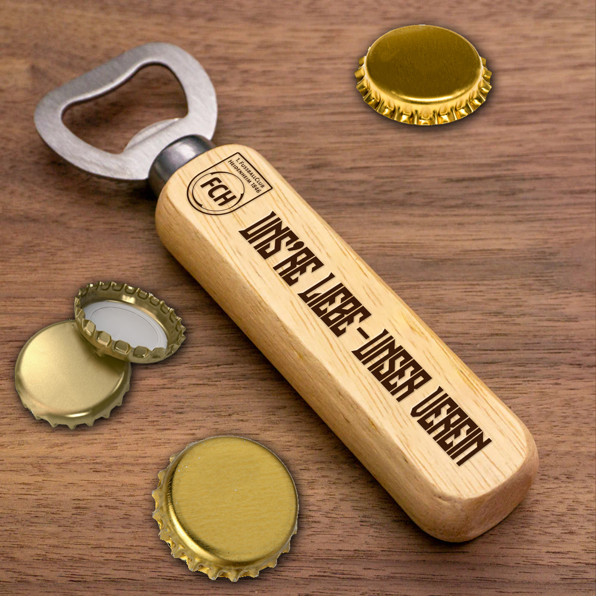 1. FC Heidenheim Wooden Handle Bottle Opener-1 Side Engraved PT66328